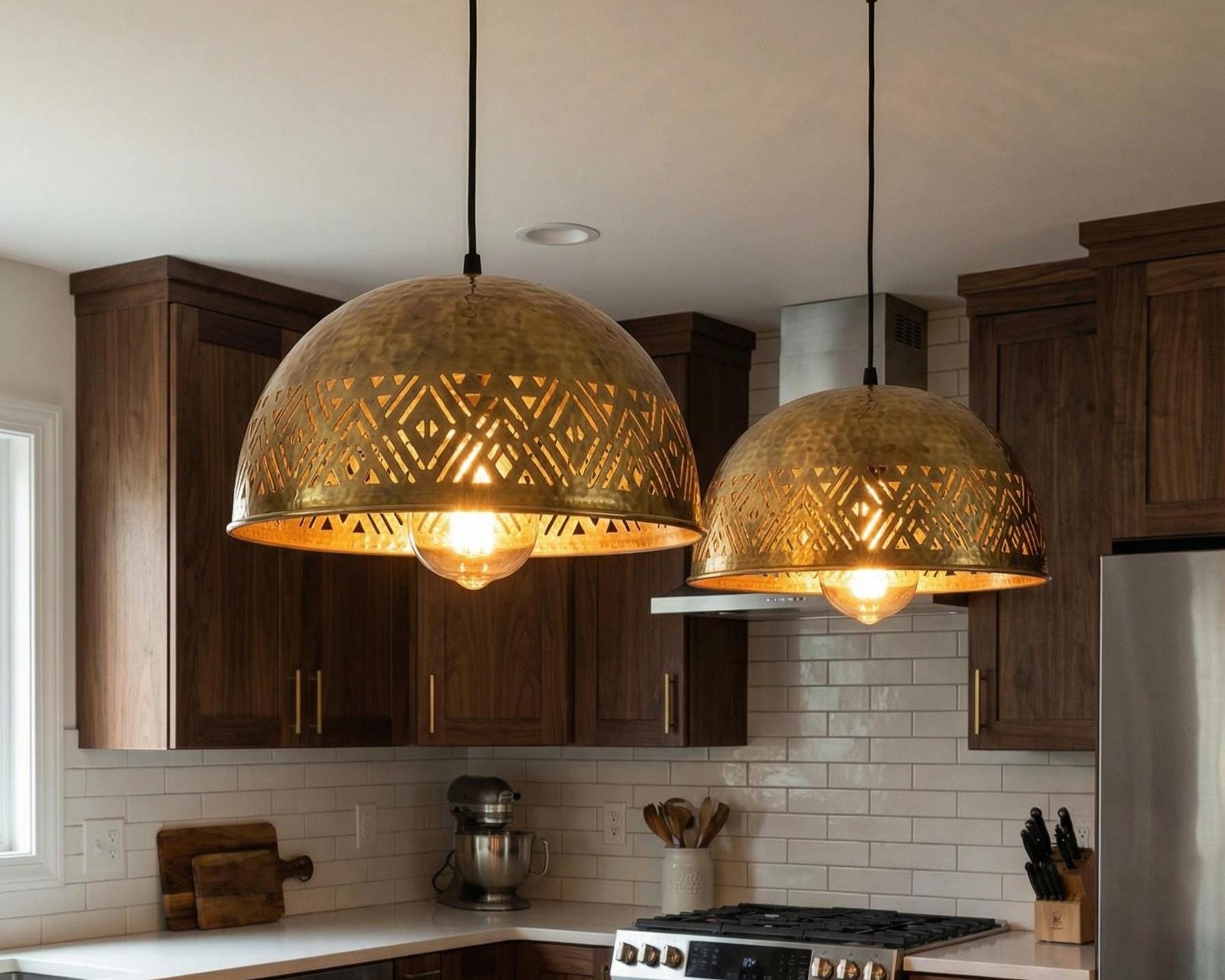 Brass Dome Pendant Light Moroccan | Minimalist Hanging Lamp Kitchen Dining - Image 3