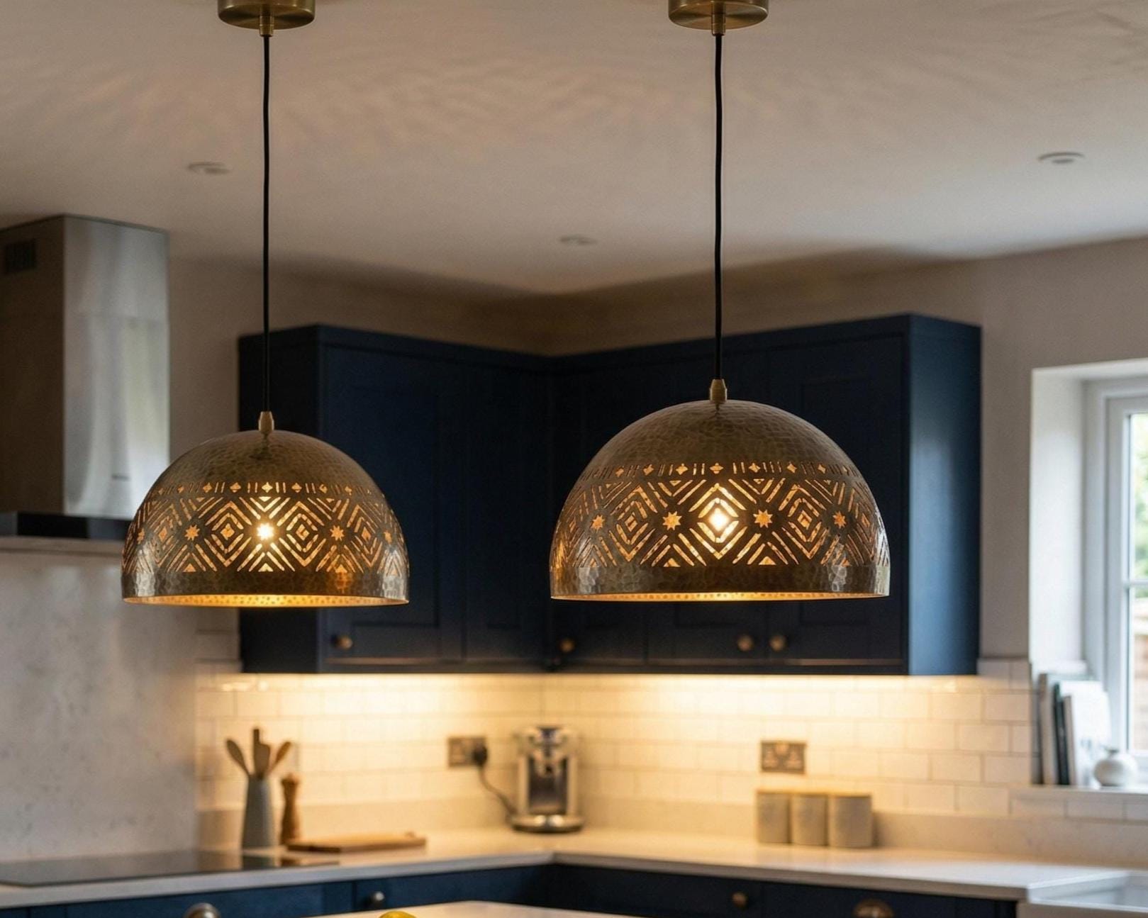 Brass Dome Pendant Light Moroccan | Vintage Hanging Lamp Kitchen Dining - Image 6