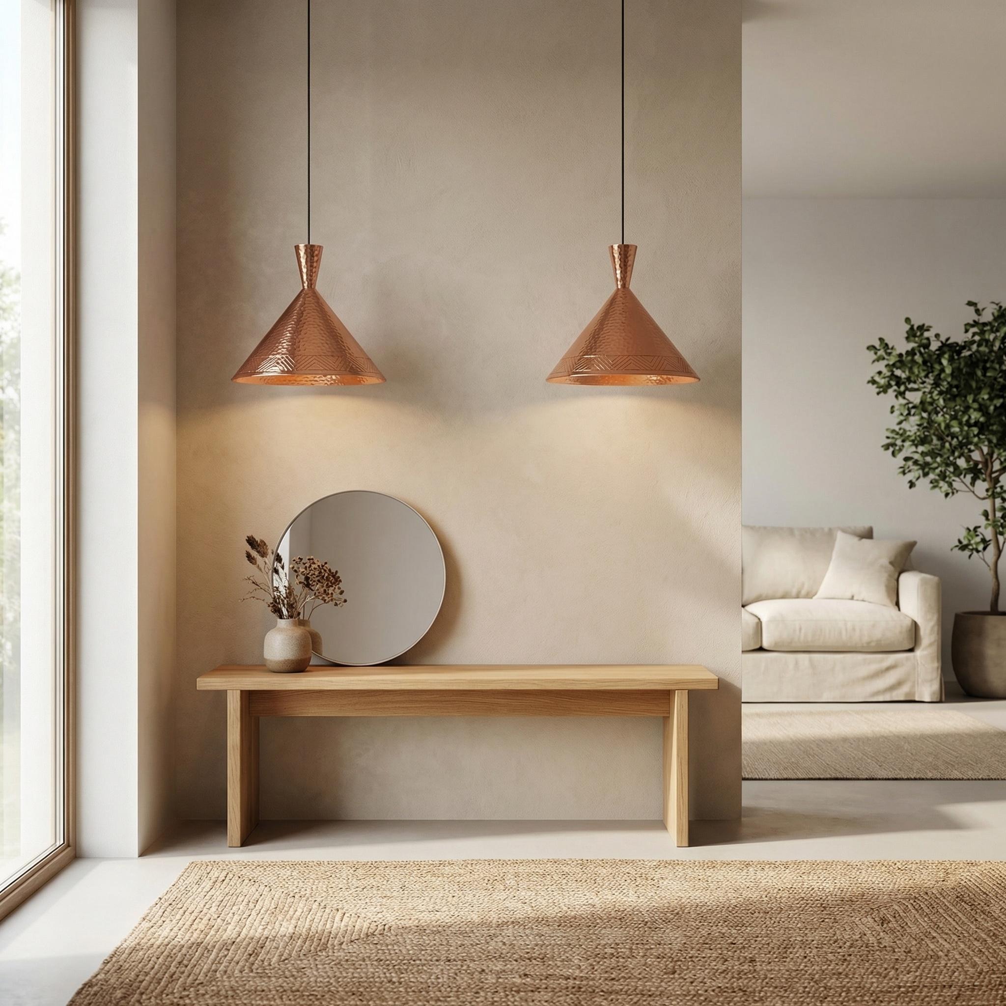 Moroccan Pendant Lamp – Hammered Copper Cone Light - Image 6