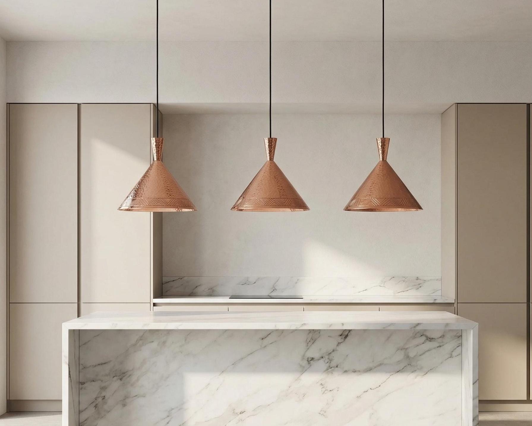 Moroccan Pendant Lamp – Hammered Copper Cone Light - Image 8