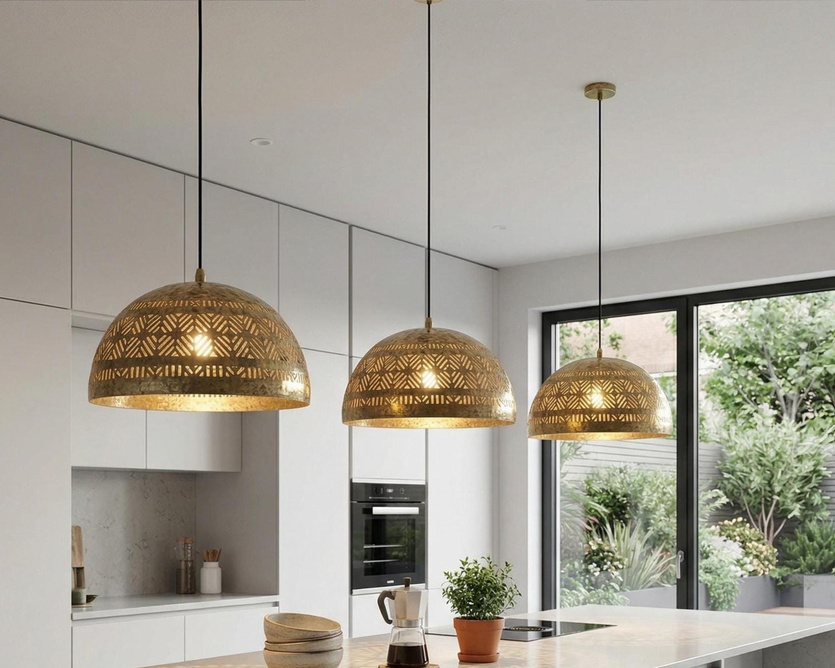 Brass Dome Pendant Light Moroccan | Minimalist Ceiling Lamp Kitchen Dining - Image 2