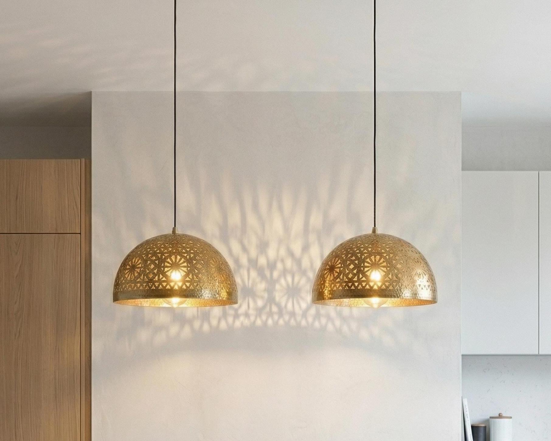 Moroccan Brass Pendant Light – Handmade Dome Ceiling Lamp - Image 3