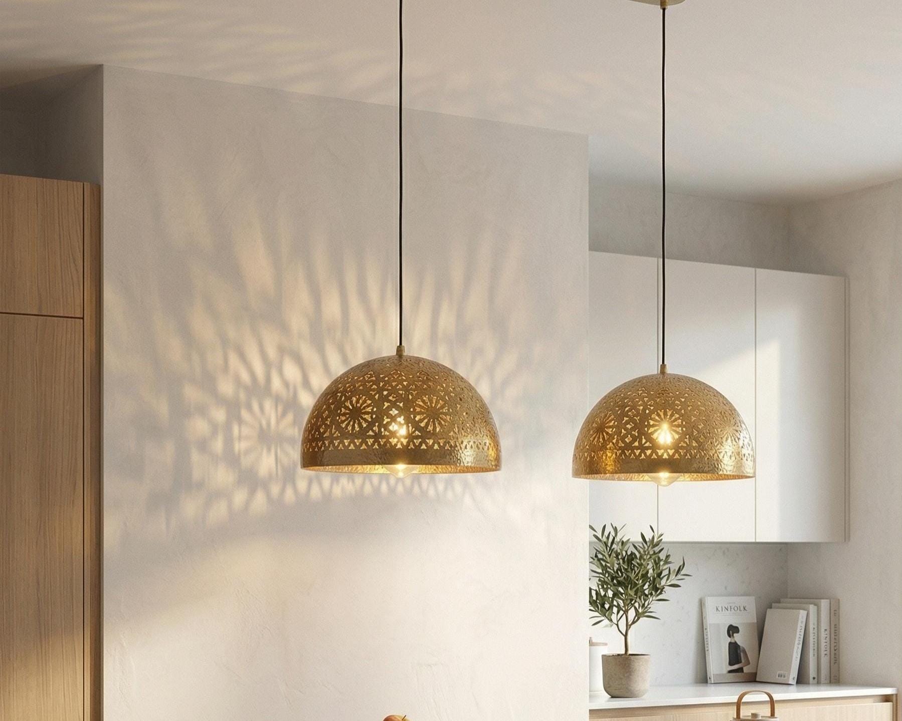 Moroccan Brass Pendant Light – Handmade Dome Ceiling Lamp - Image 4