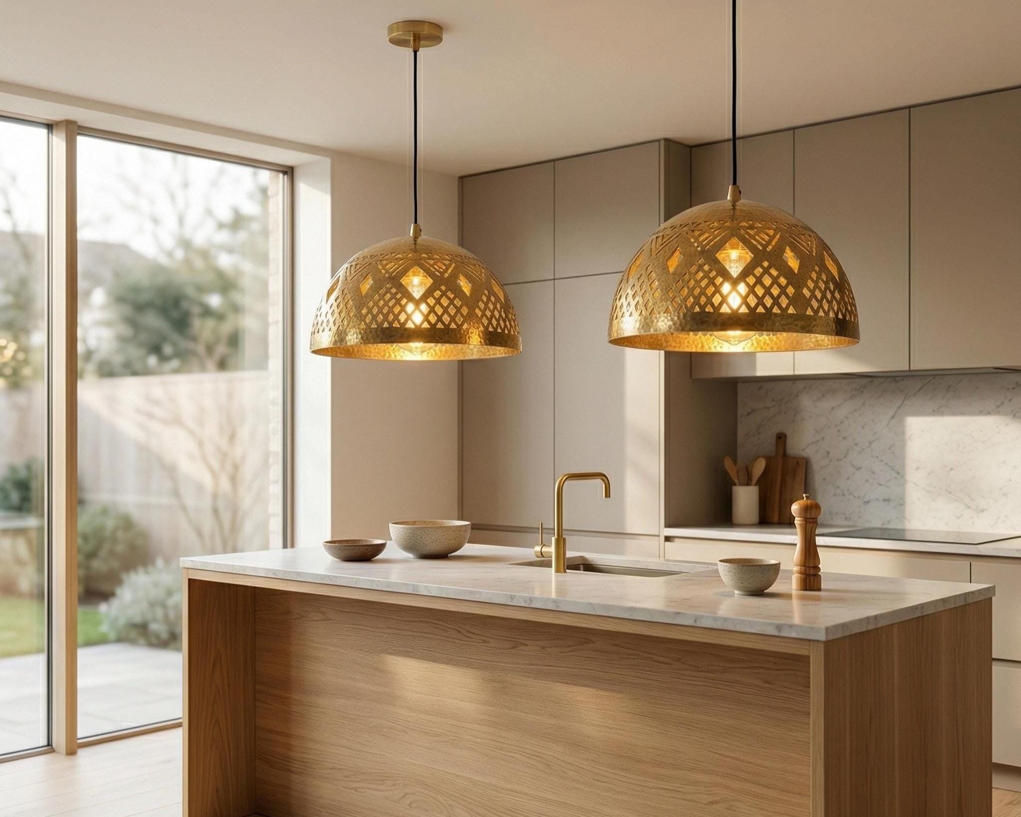 Brass Ceiling Light – Handmade Geometric Dome Pendant - Image 6