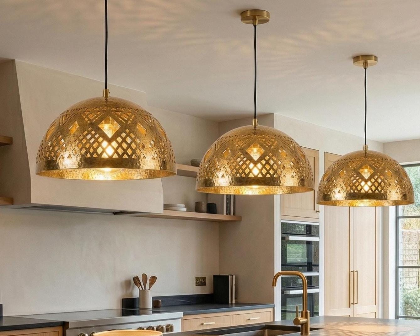 Brass Ceiling Light – Handmade Geometric Dome Pendant - Image 4