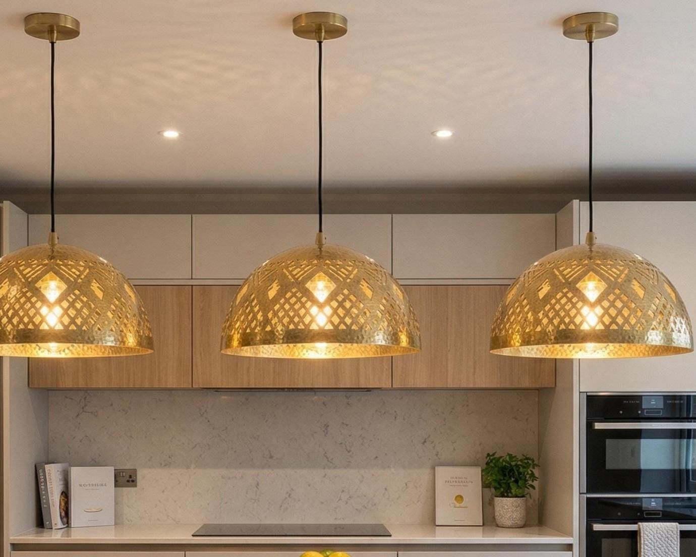 Brass Ceiling Light – Handmade Geometric Dome Pendant - Image 3