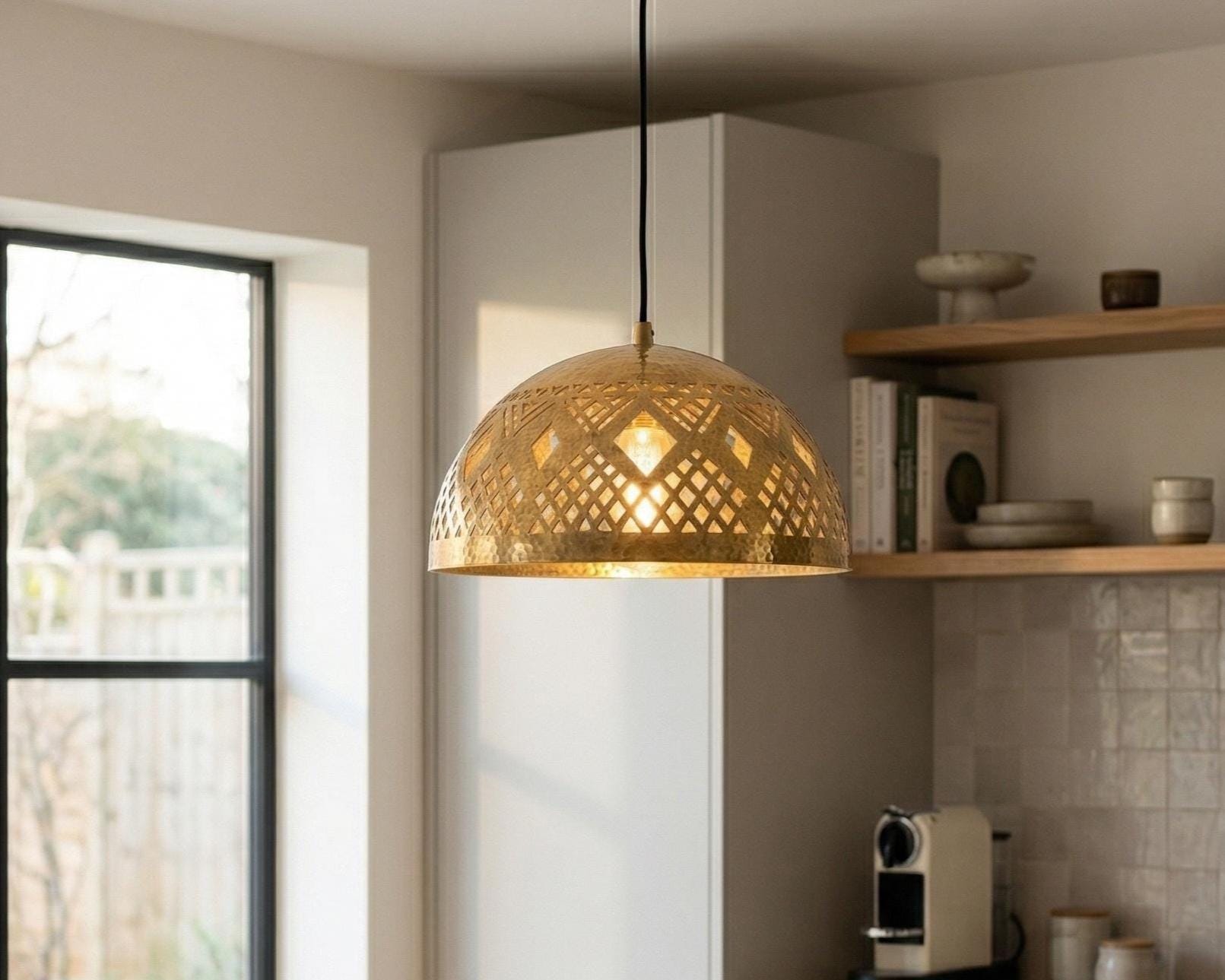 Brass Ceiling Light – Handmade Geometric Dome Pendant - Image 5
