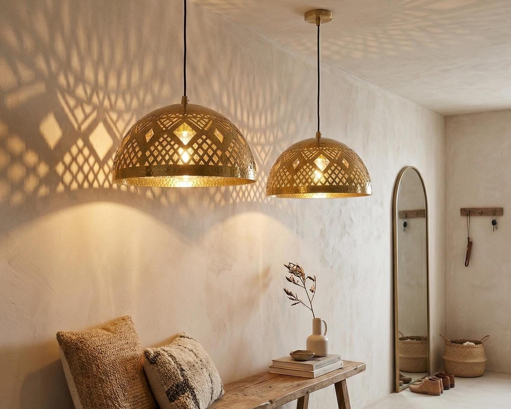 Brass Ceiling Light – Handmade Geometric Dome Pendant - Image 8