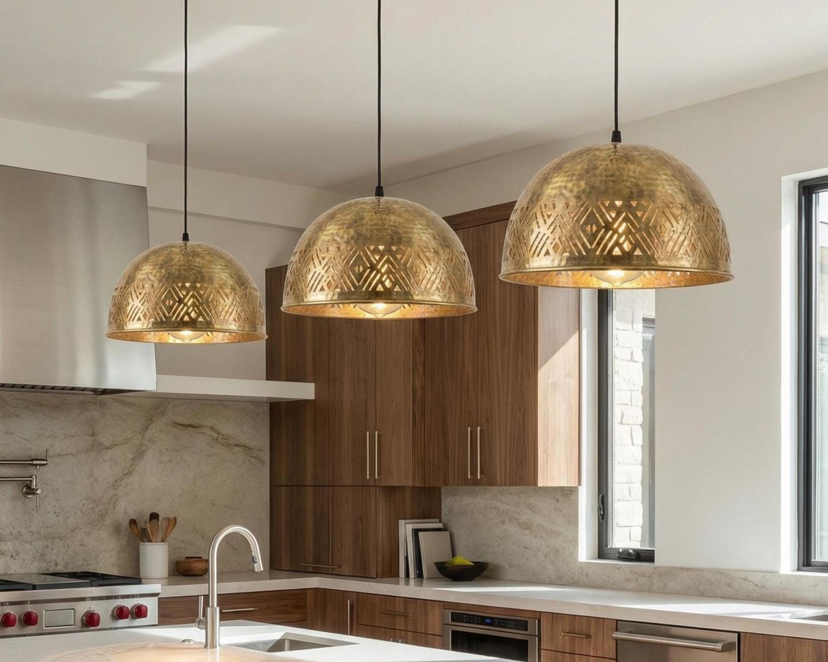 Brass Dome Pendant Light Moroccan | Minimalist Hanging Lamp Kitchen Dining - Image 4