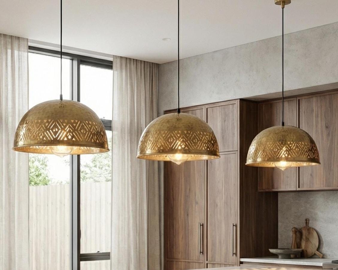 Brass Dome Pendant Light Moroccan | Minimalist Hanging Lamp Kitchen Dining - Image 5