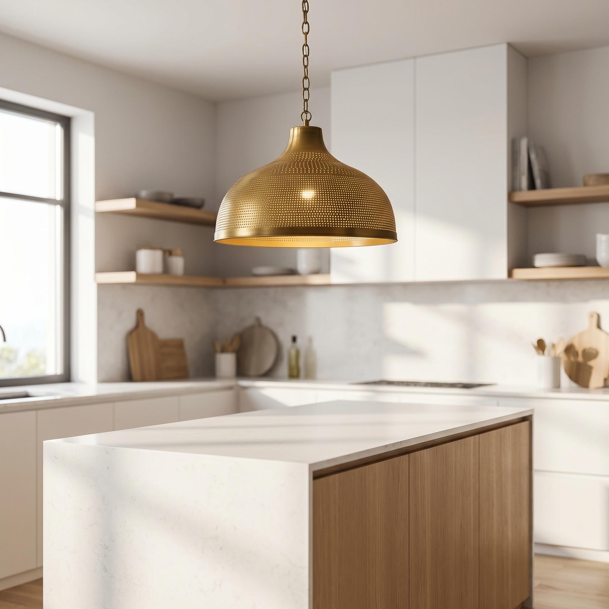 Brass Dome Pendant for Kitchen Island, Moroccan Ceiling Fixture, Perforated Hanging Light - Image 5