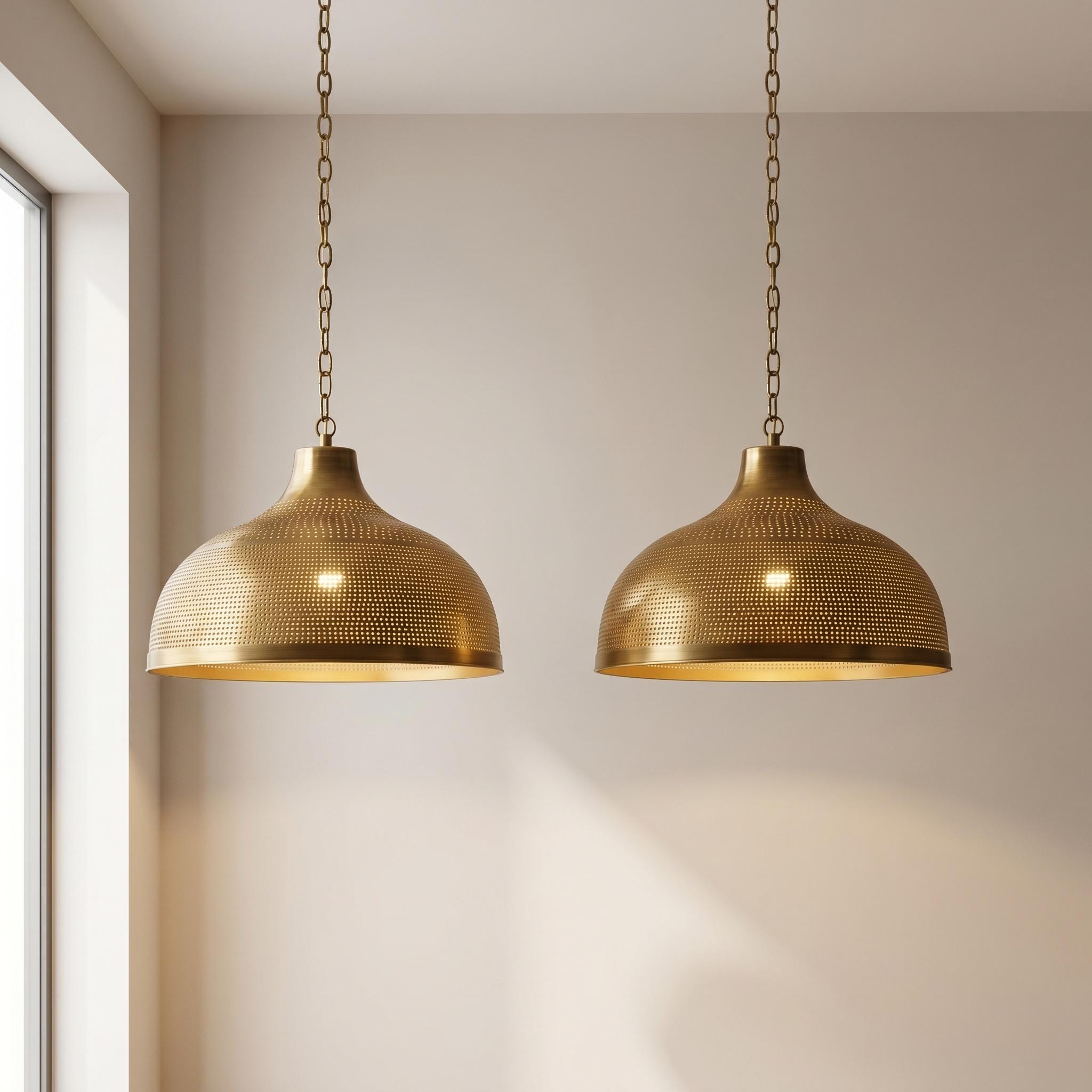 Brass Dome Pendant for Kitchen Island, Moroccan Ceiling Fixture, Perforated Hanging Light - Image 2
