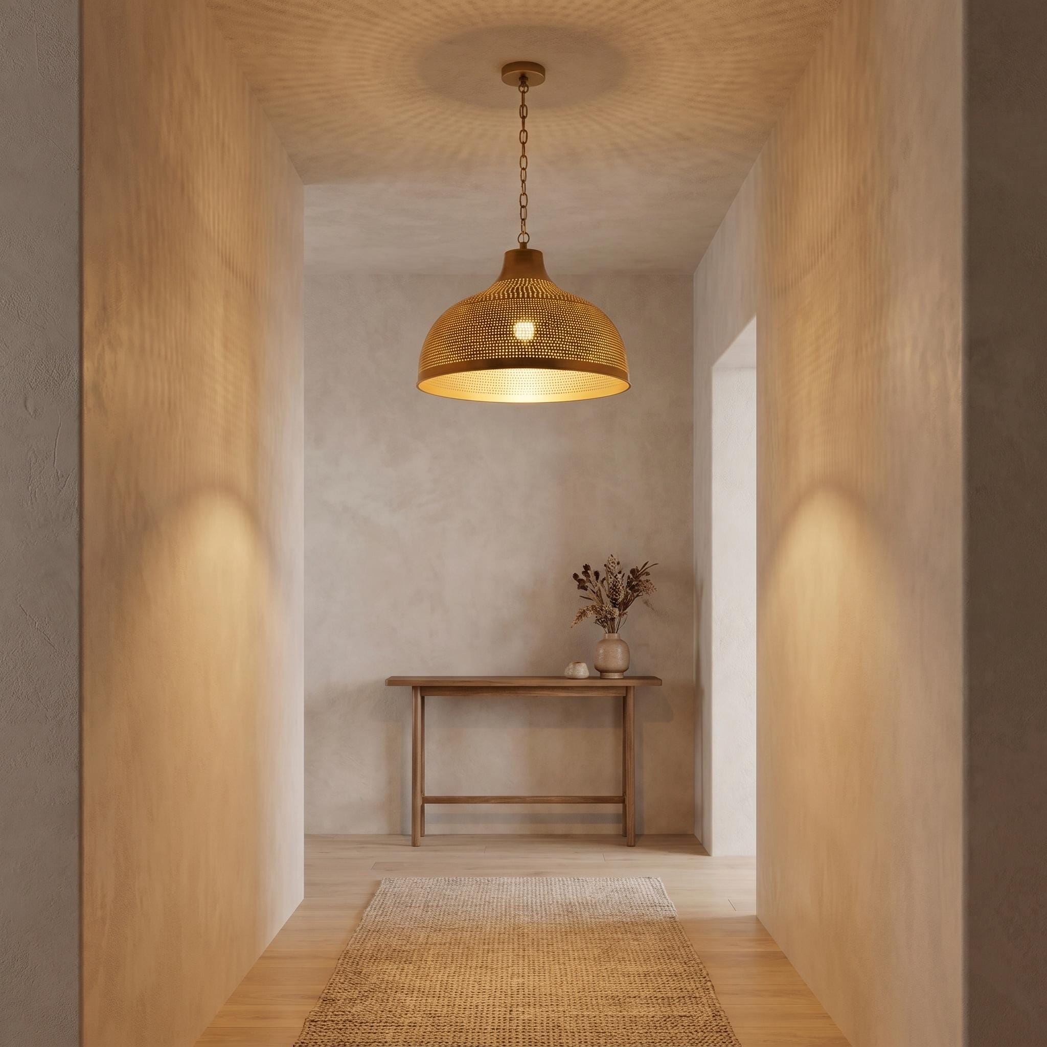 Brass Dome Pendant for Kitchen Island, Moroccan Ceiling Fixture, Perforated Hanging Light - Image 7
