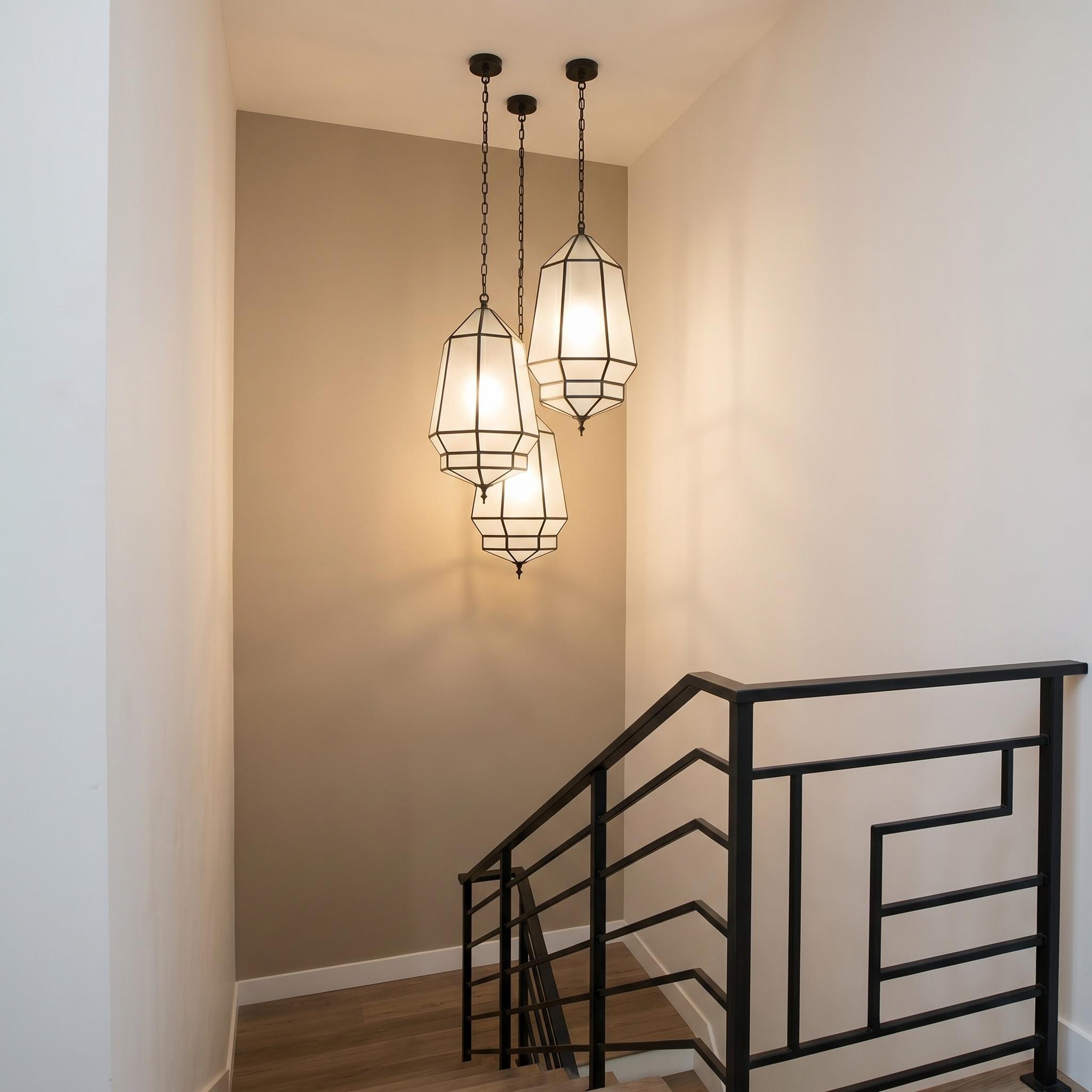 Handmade Geometric Glass Pendant Light – Brass Frame, Frosted Panels, Modern Boho Lighting - Image 3