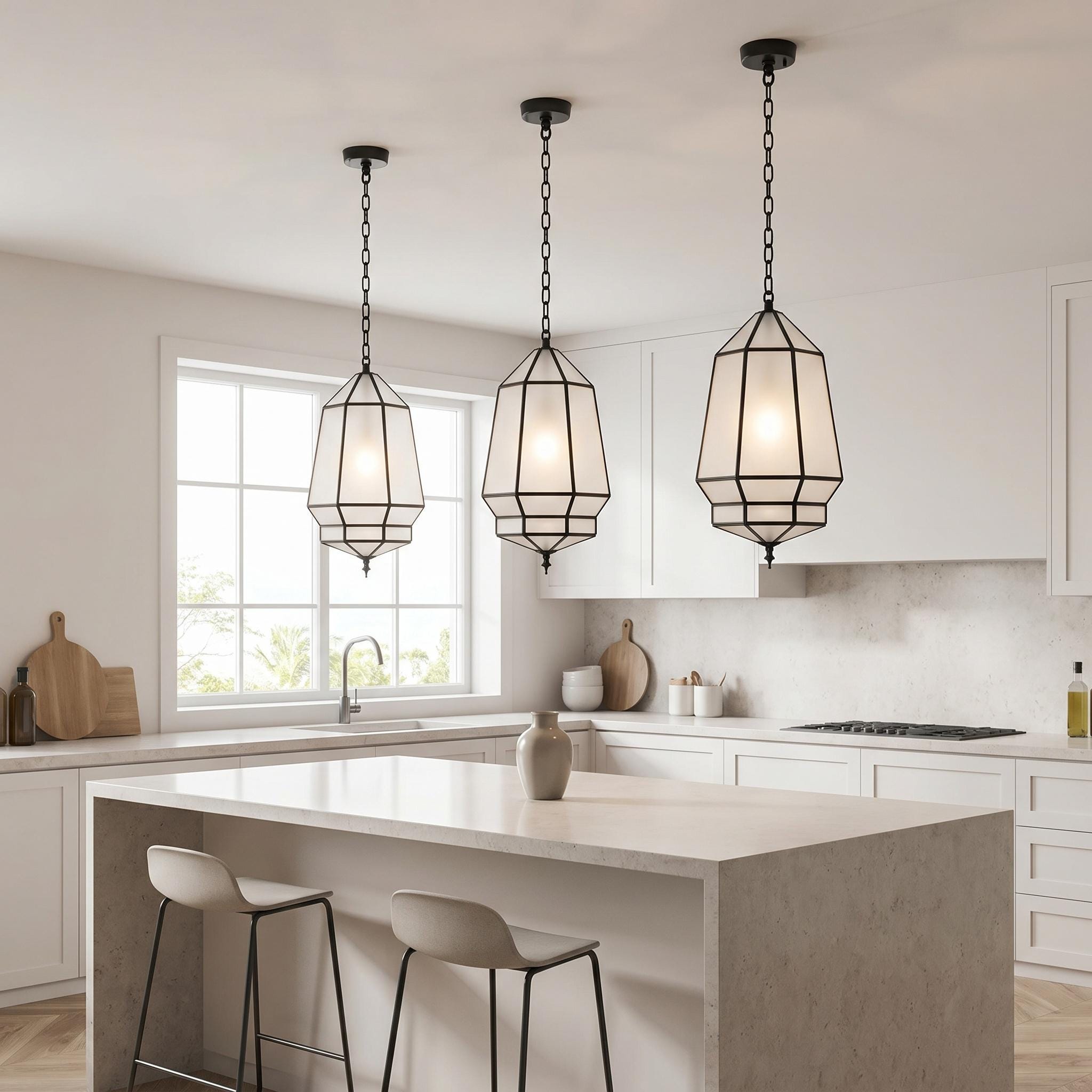Handmade Geometric Glass Pendant Light – Brass Frame, Frosted Panels, Modern Boho Lighting - Image 6