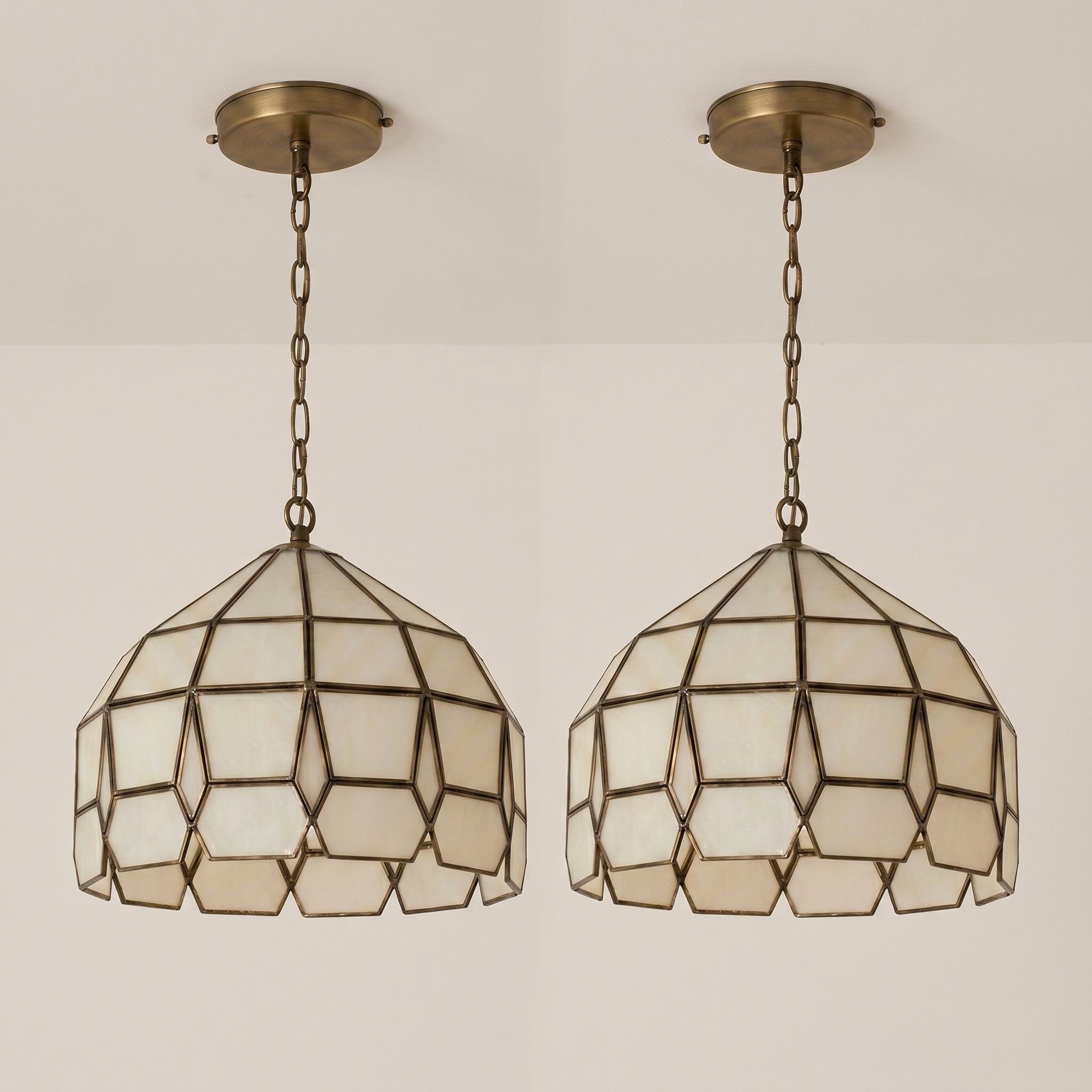 Handmade Dome Glass Pendant Light – Brass Frame, Frosted Diffused Glow, Modern Kitchen Lighting - Image 7