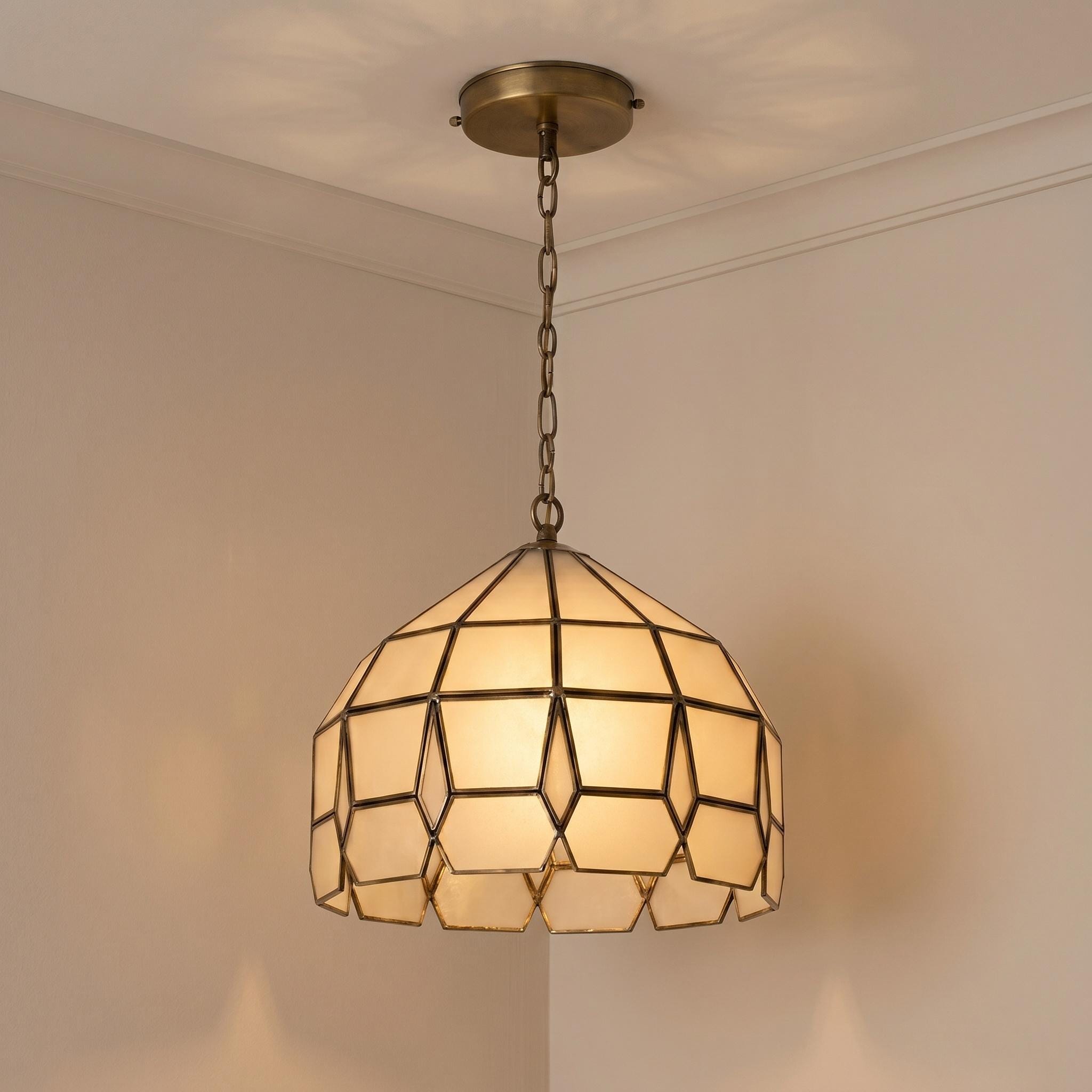 Handmade Dome Glass Pendant Light – Brass Frame, Frosted Diffused Glow, Modern Kitchen Lighting - Image 3