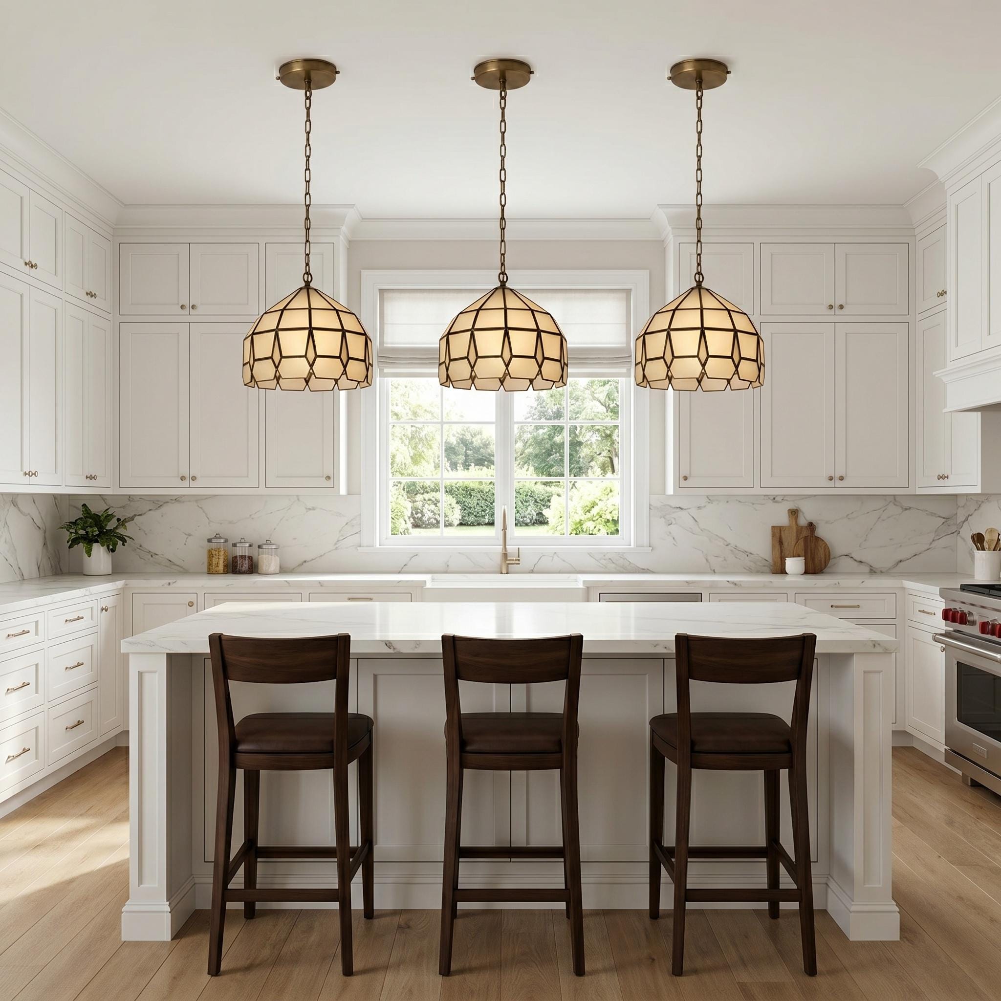 Handmade Dome Glass Pendant Light – Brass Frame, Frosted Diffused Glow, Modern Kitchen Lighting - Image 10