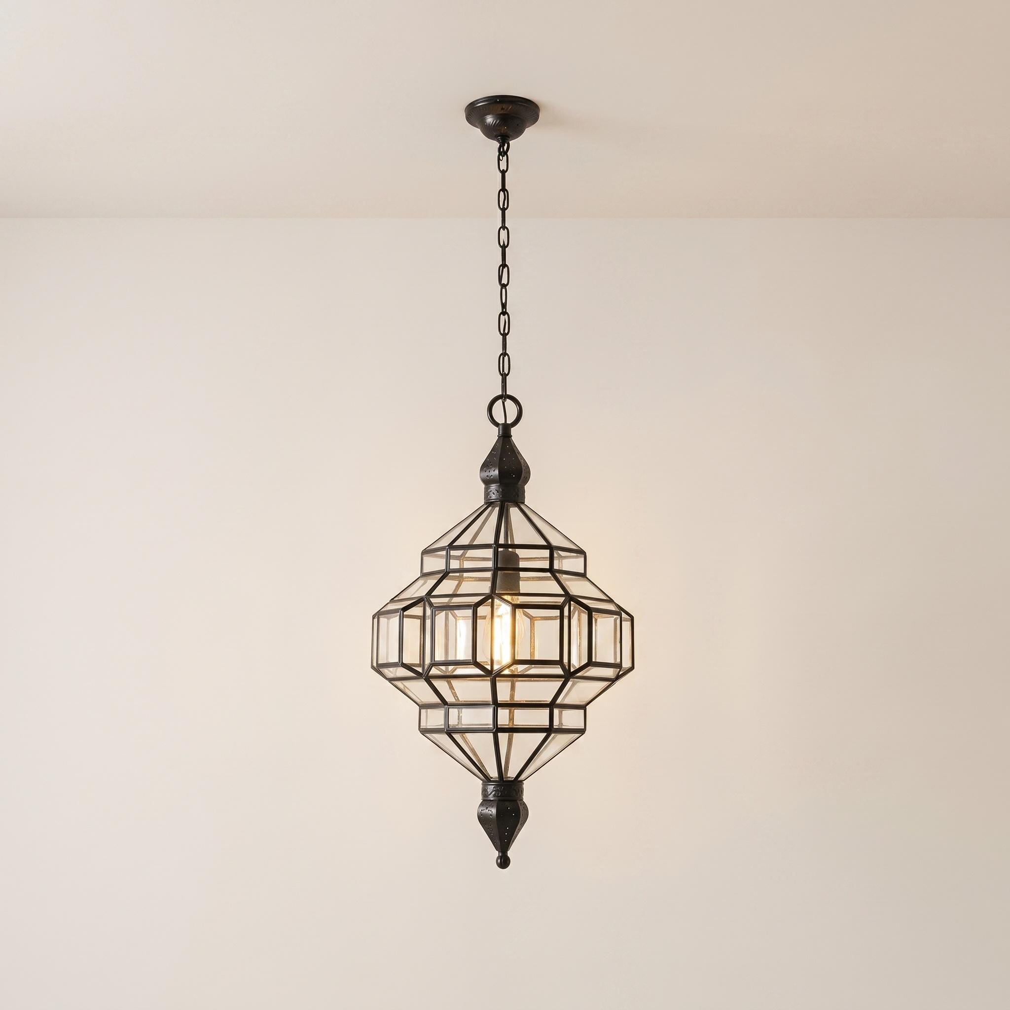 Handmade clear glass pendant light Moroccan geometric lantern