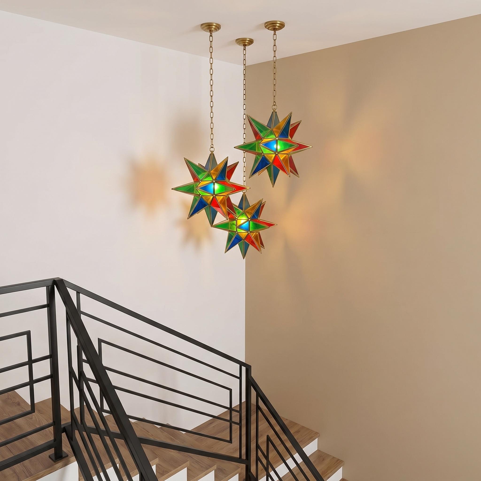 Handmade Stained Glass Star Pendant Light – Multicolor Boho Ceiling Fixture - Image 4