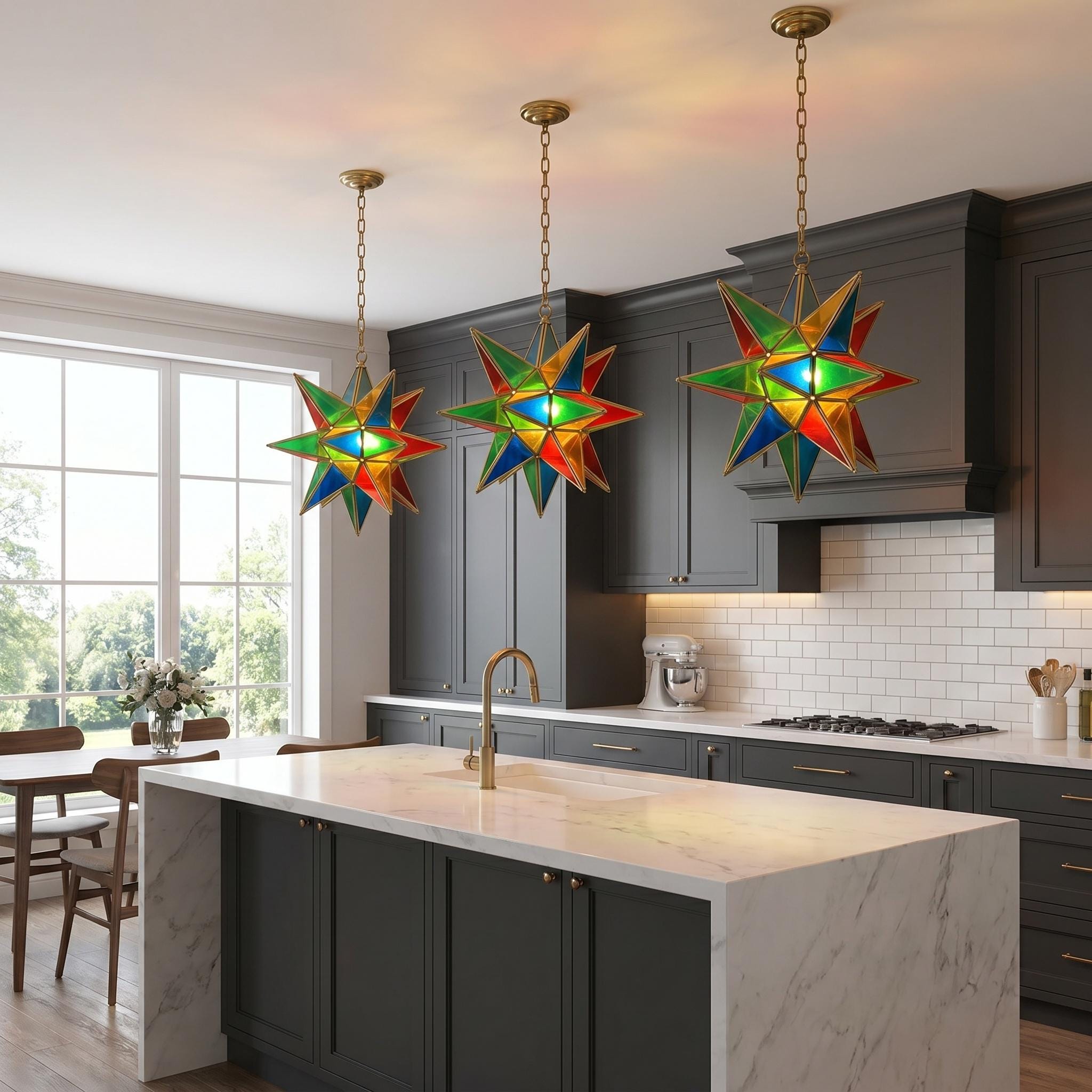 Handmade Stained Glass Star Pendant Light – Multicolor Boho Ceiling Fixture - Image 5