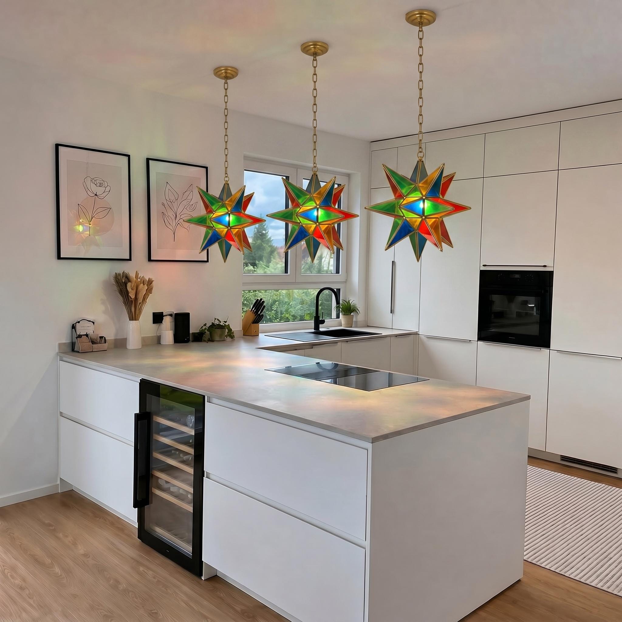 Handmade Stained Glass Star Pendant Light – Multicolor Boho Ceiling Fixture - Image 6