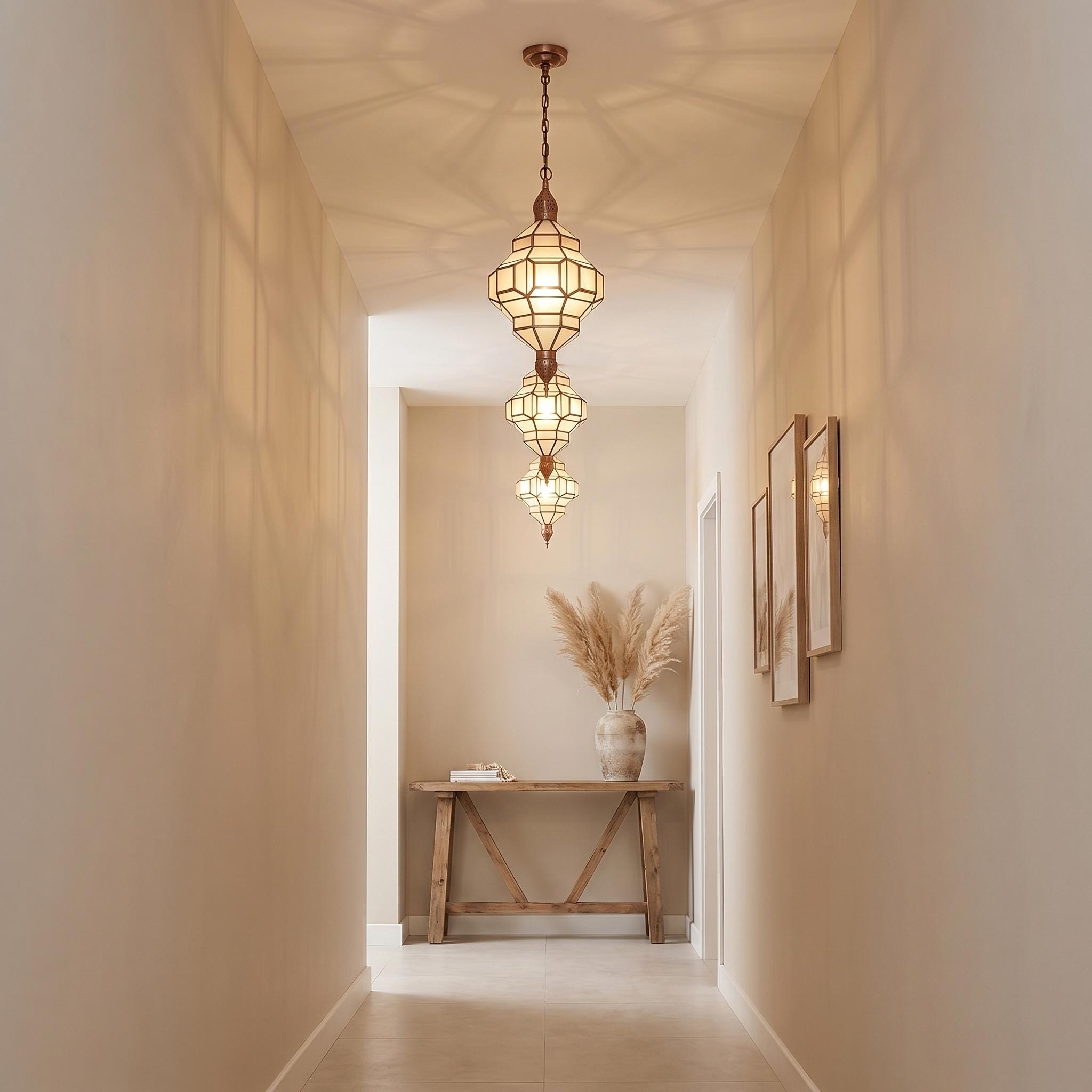 Milk Glass Pendant Light – Handmade Moroccan Lantern - Image 3