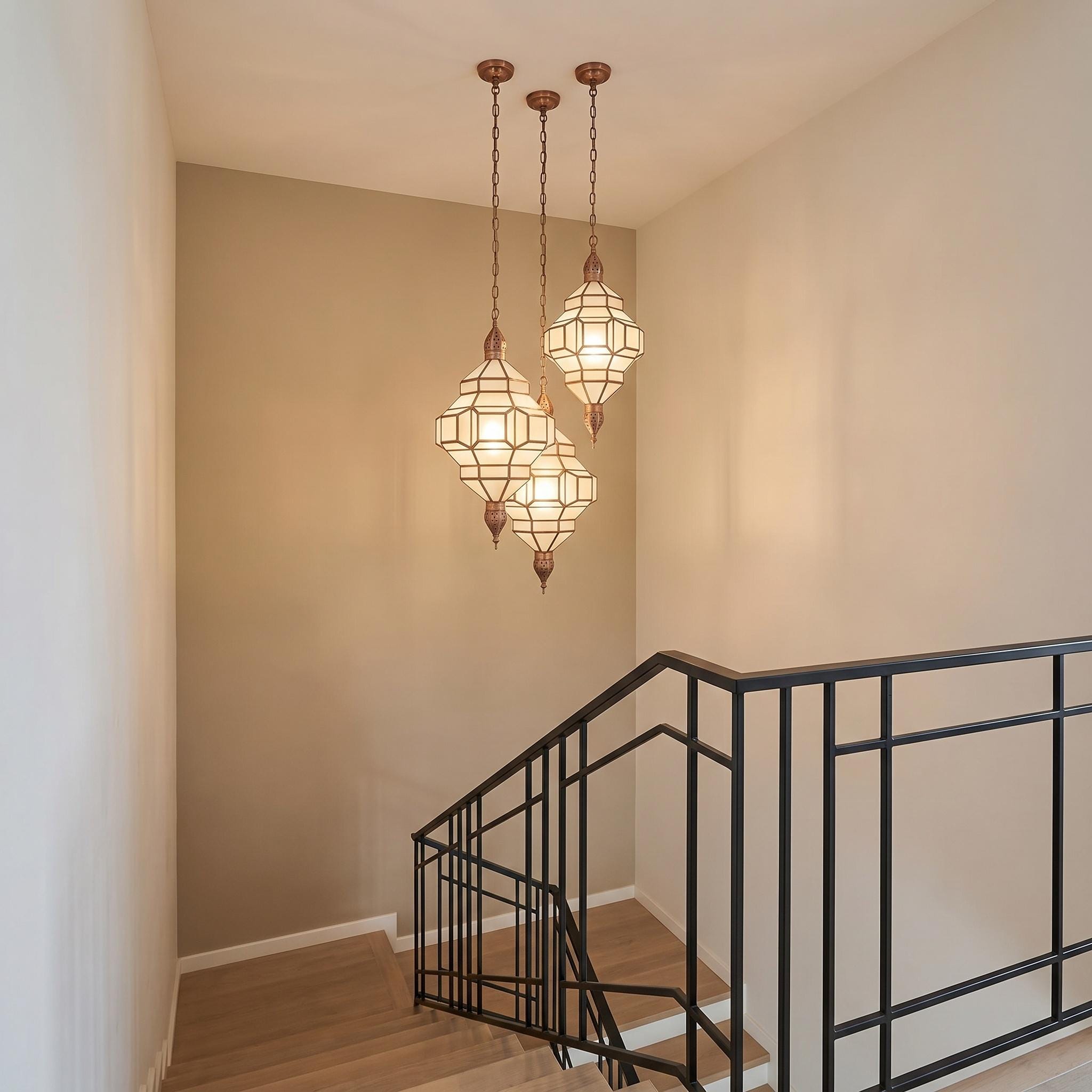 Milk Glass Pendant Light – Handmade Moroccan Lantern - Image 4