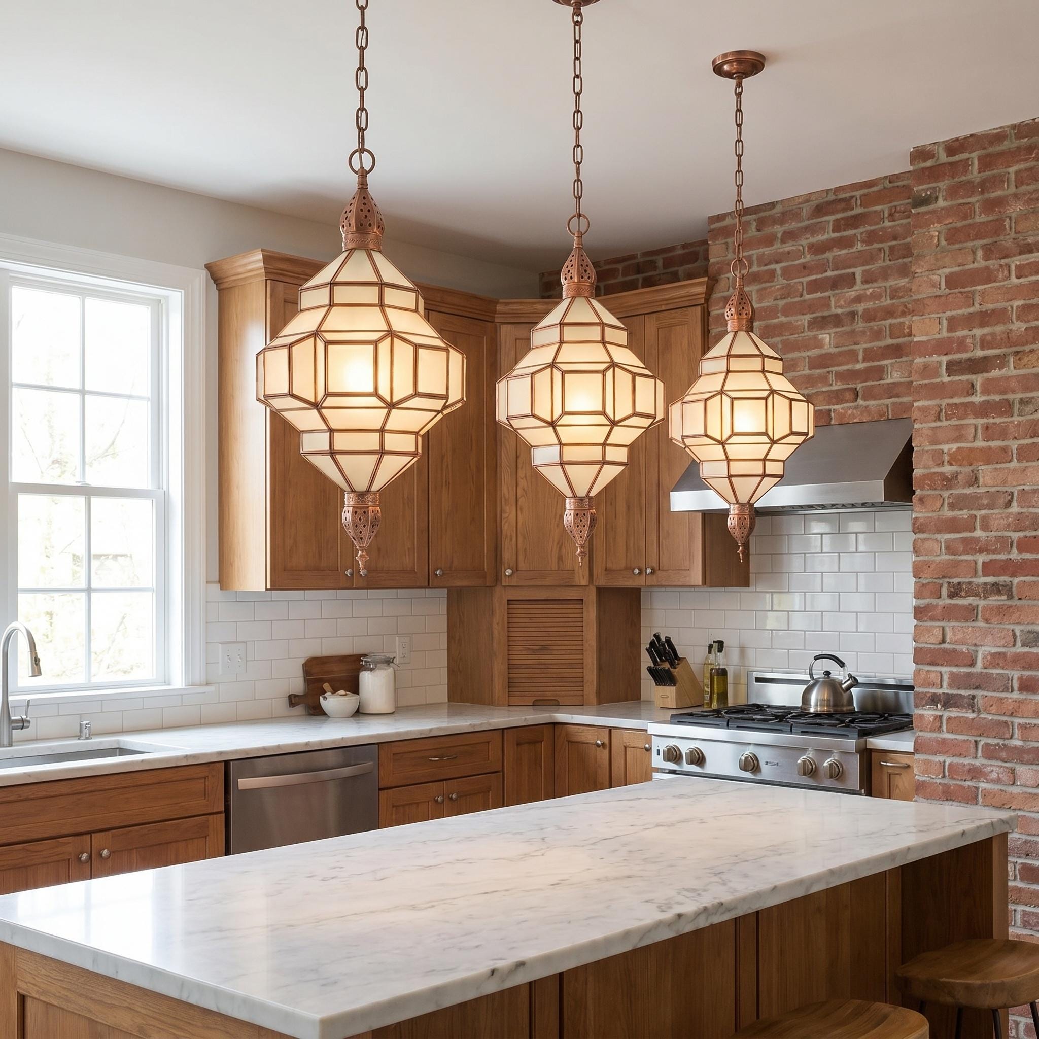 Milk Glass Pendant Light – Handmade Moroccan Lantern - Image 8