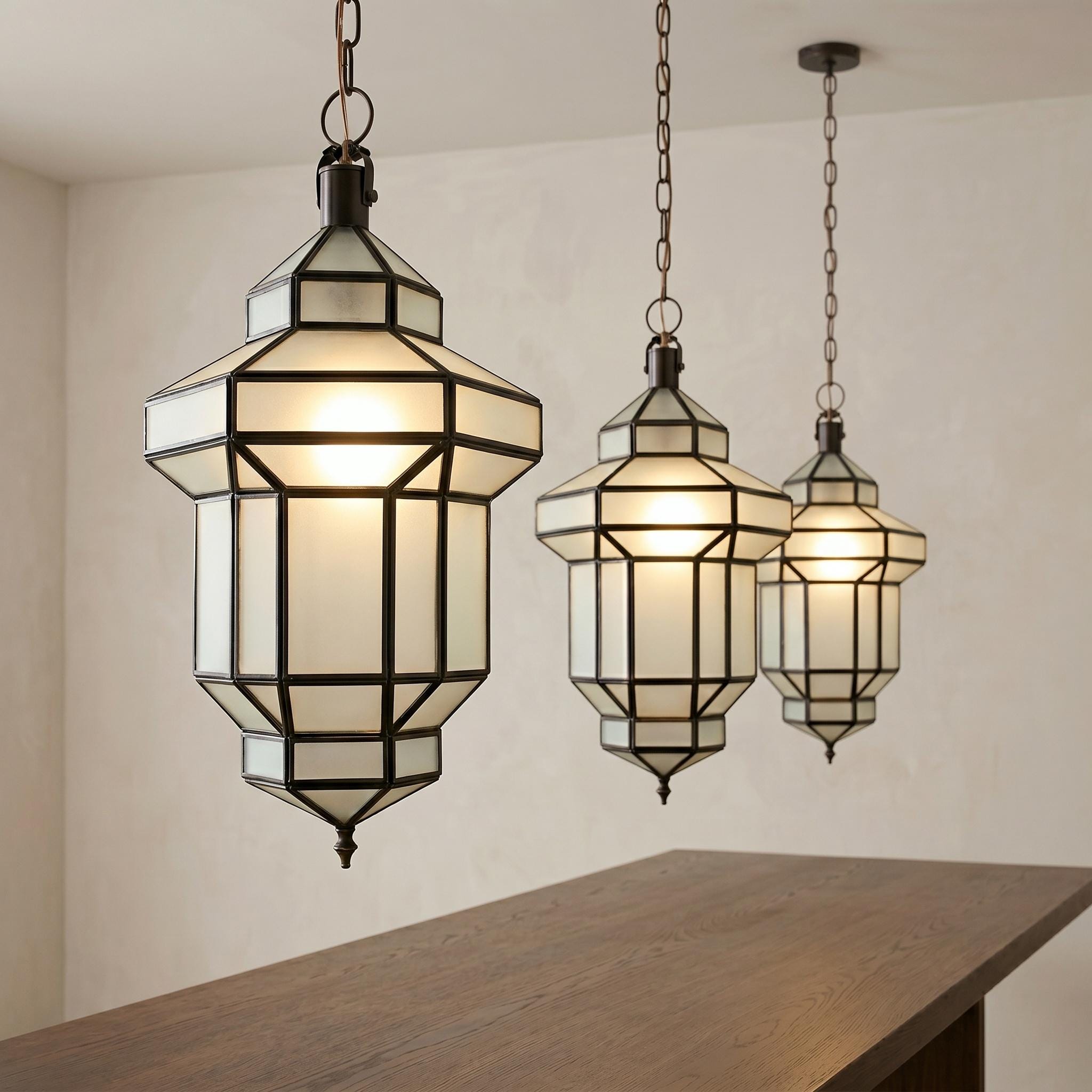 Milk Glass Pendant Light – Handmade Moroccan Lantern Pendant - Image 4