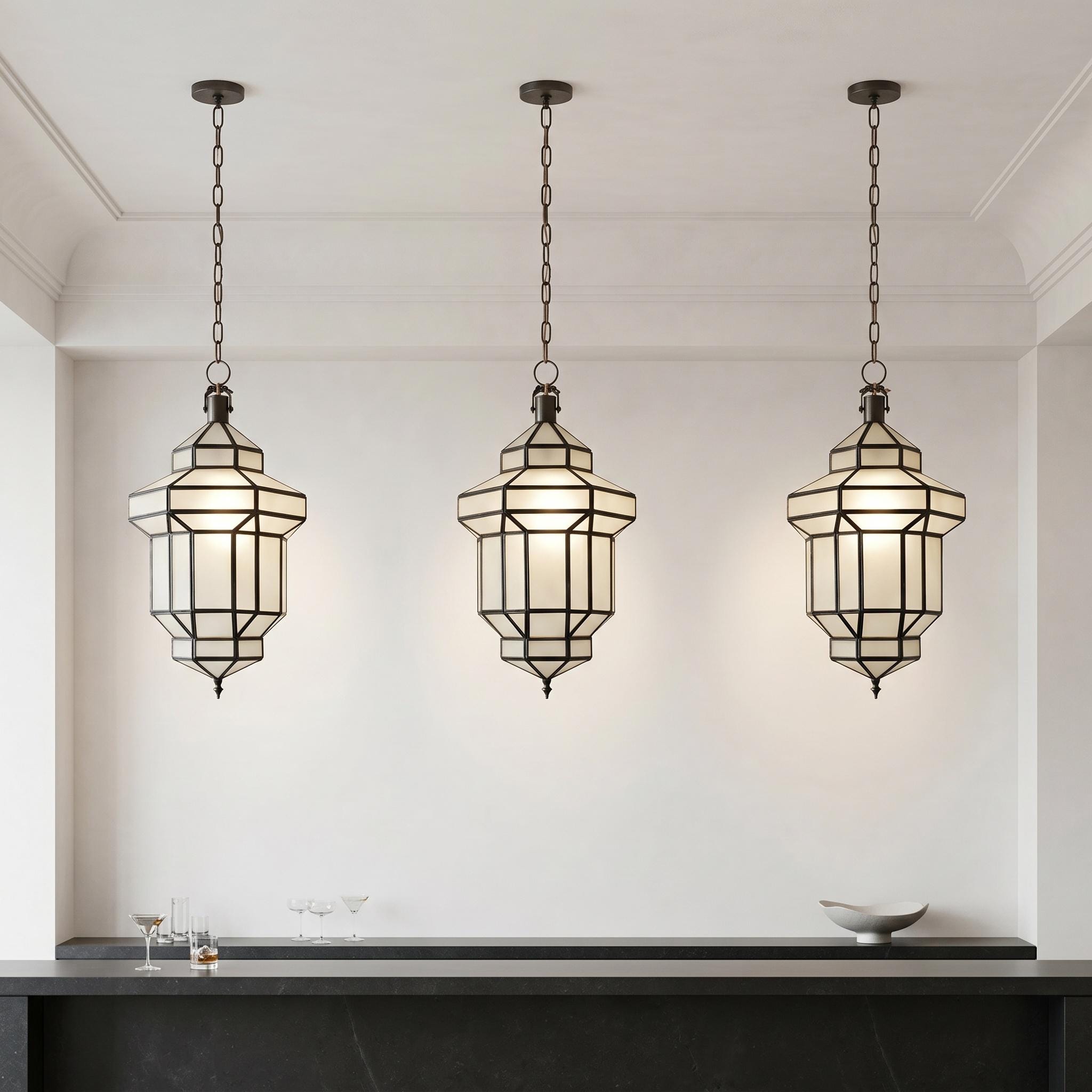 Milk Glass Pendant Light – Handmade Moroccan Lantern Pendant - Image 2