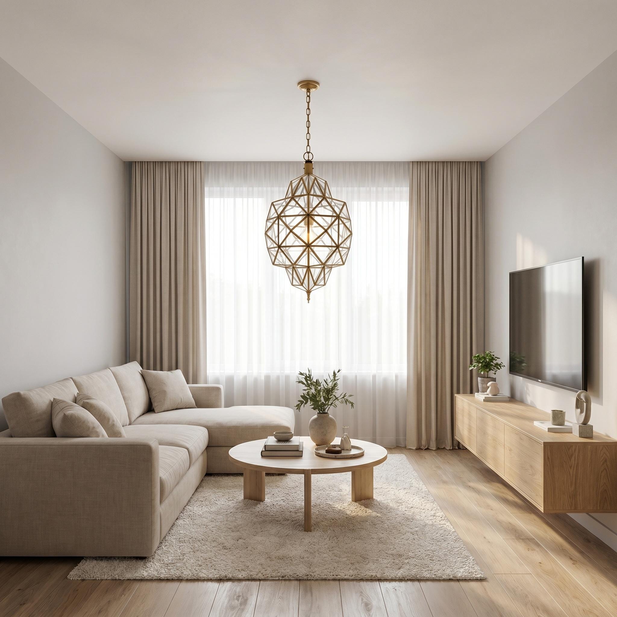 Geometric Glass Pendant Light, Brass Modern Ceiling Lamp - Image 5