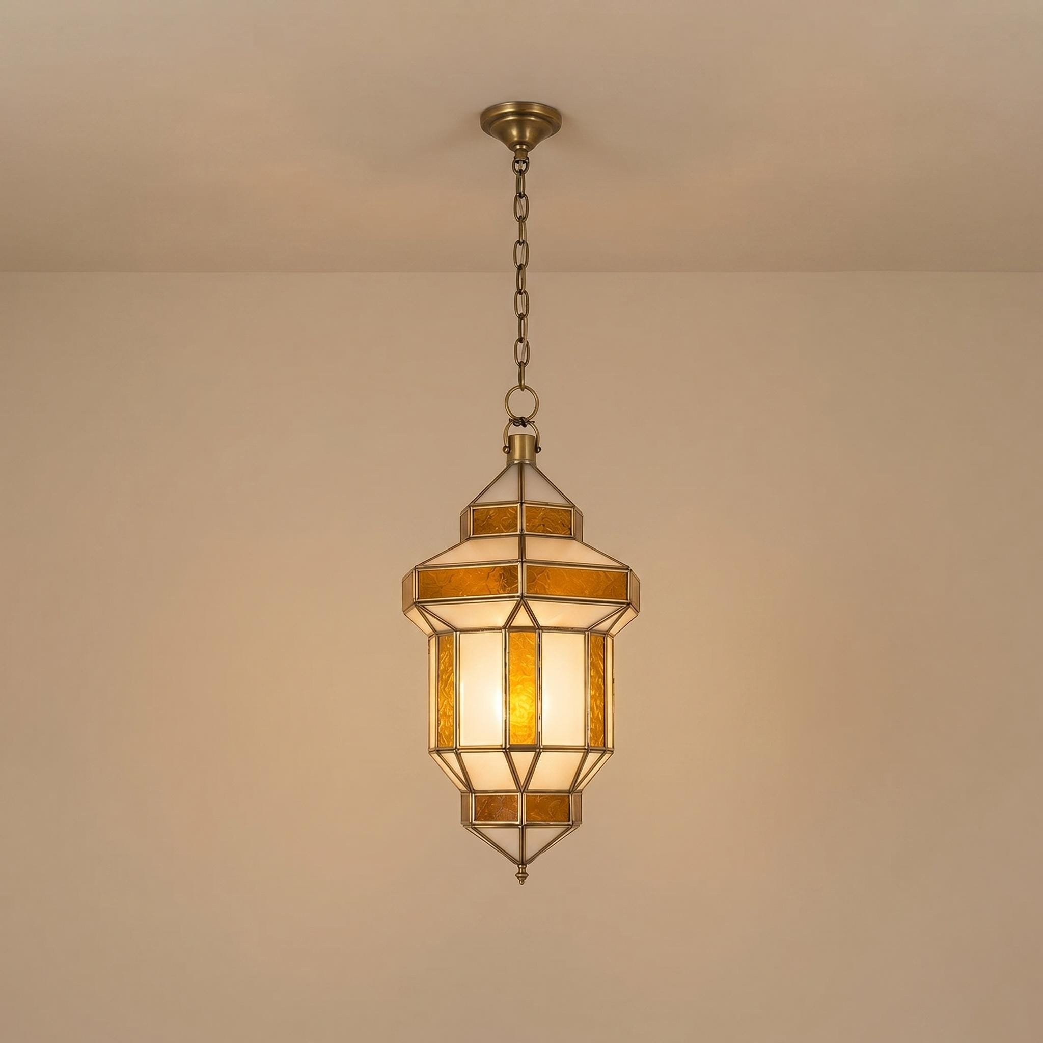 Amber Glass Pendant Light, Brass Hanging Ceiling Lamp