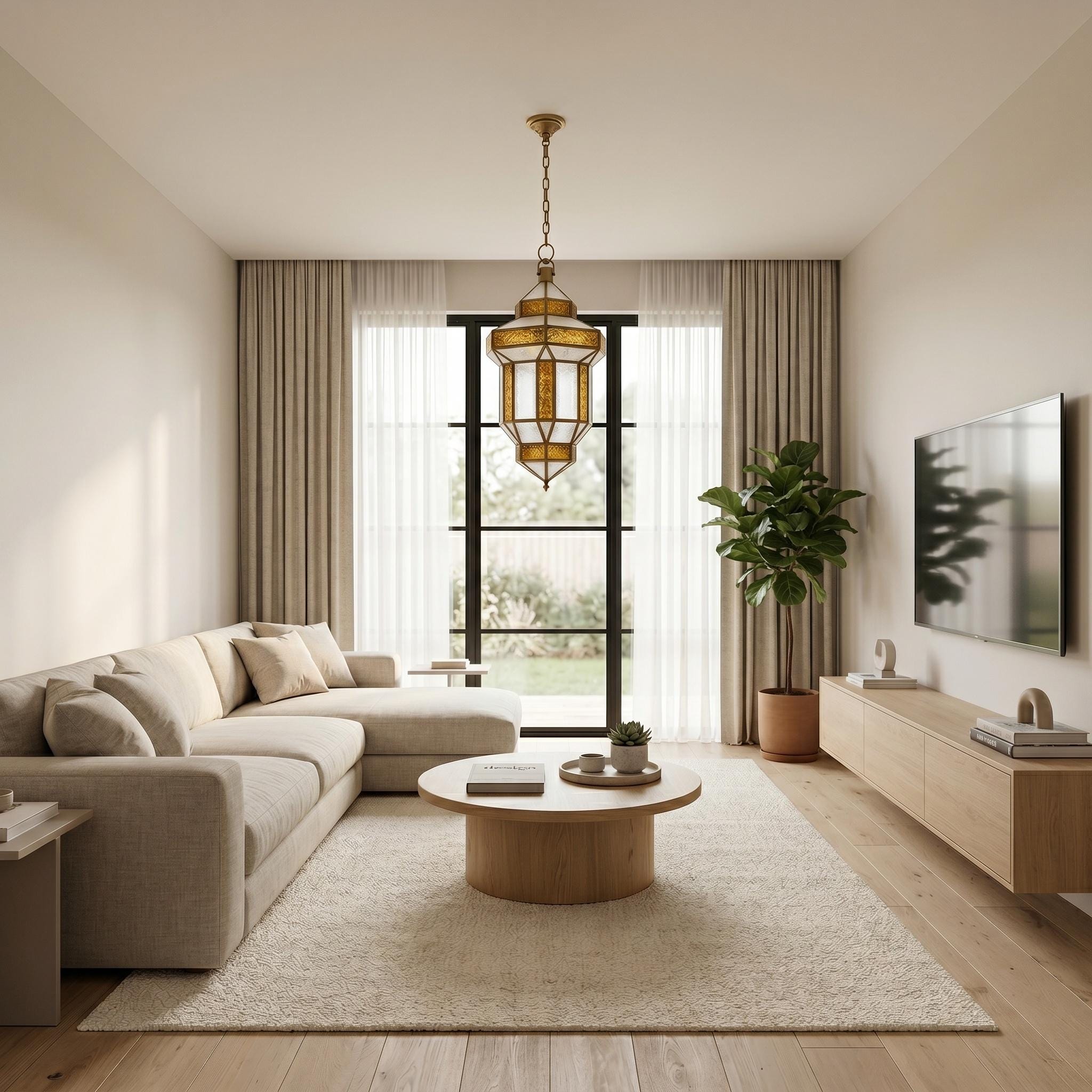 Amber Glass Pendant Light, Brass Hanging Ceiling Lamp - Image 3