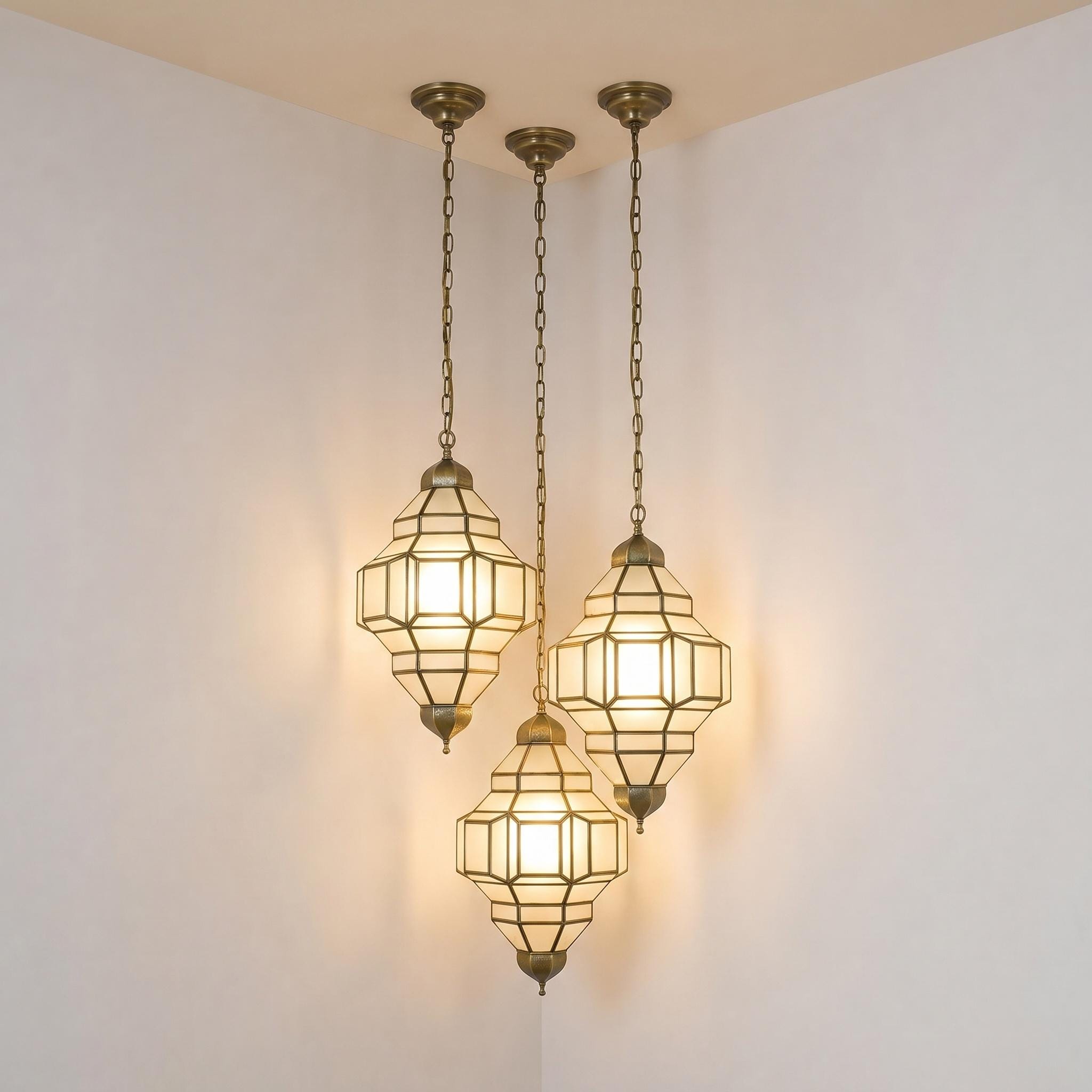 Glass Pendant Light, Brass Modern Hanging Ceiling Lamp - Image 4