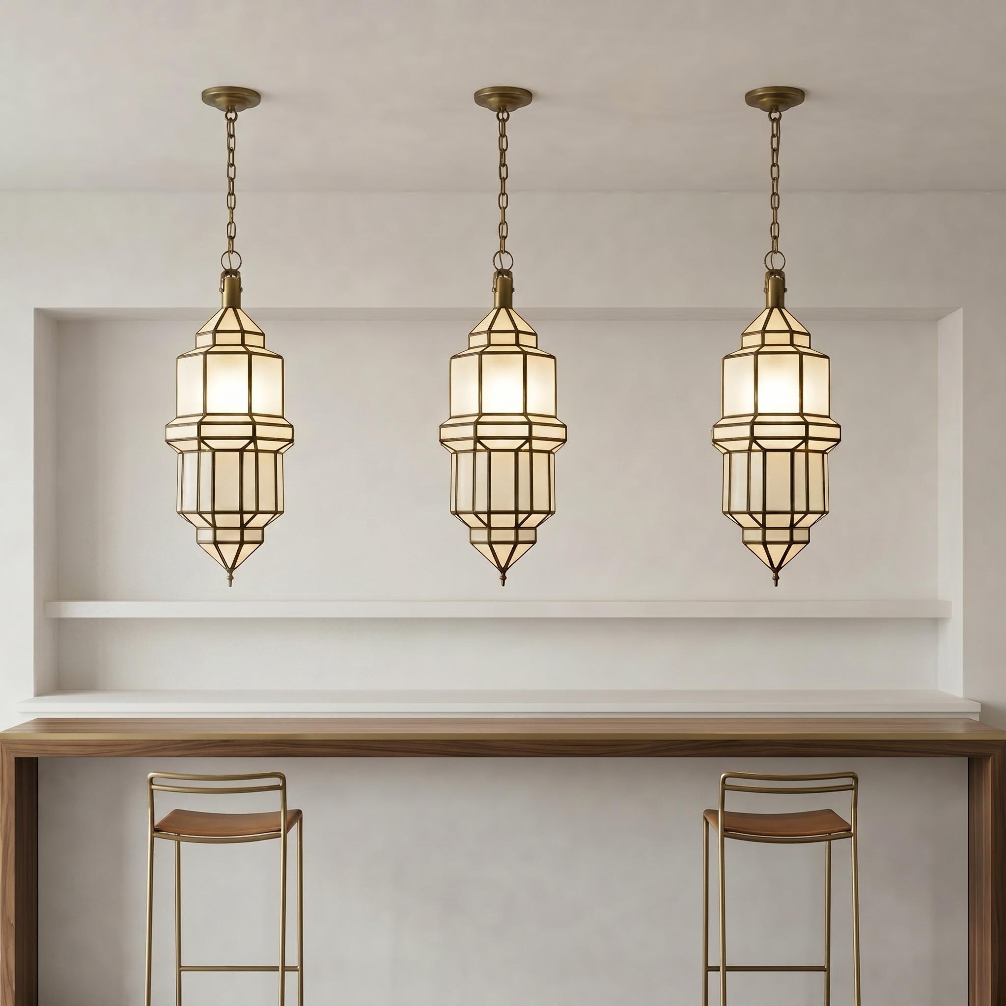 Lantern Glass Pendant Light, Brass Hanging Ceiling Lamp - Image 5