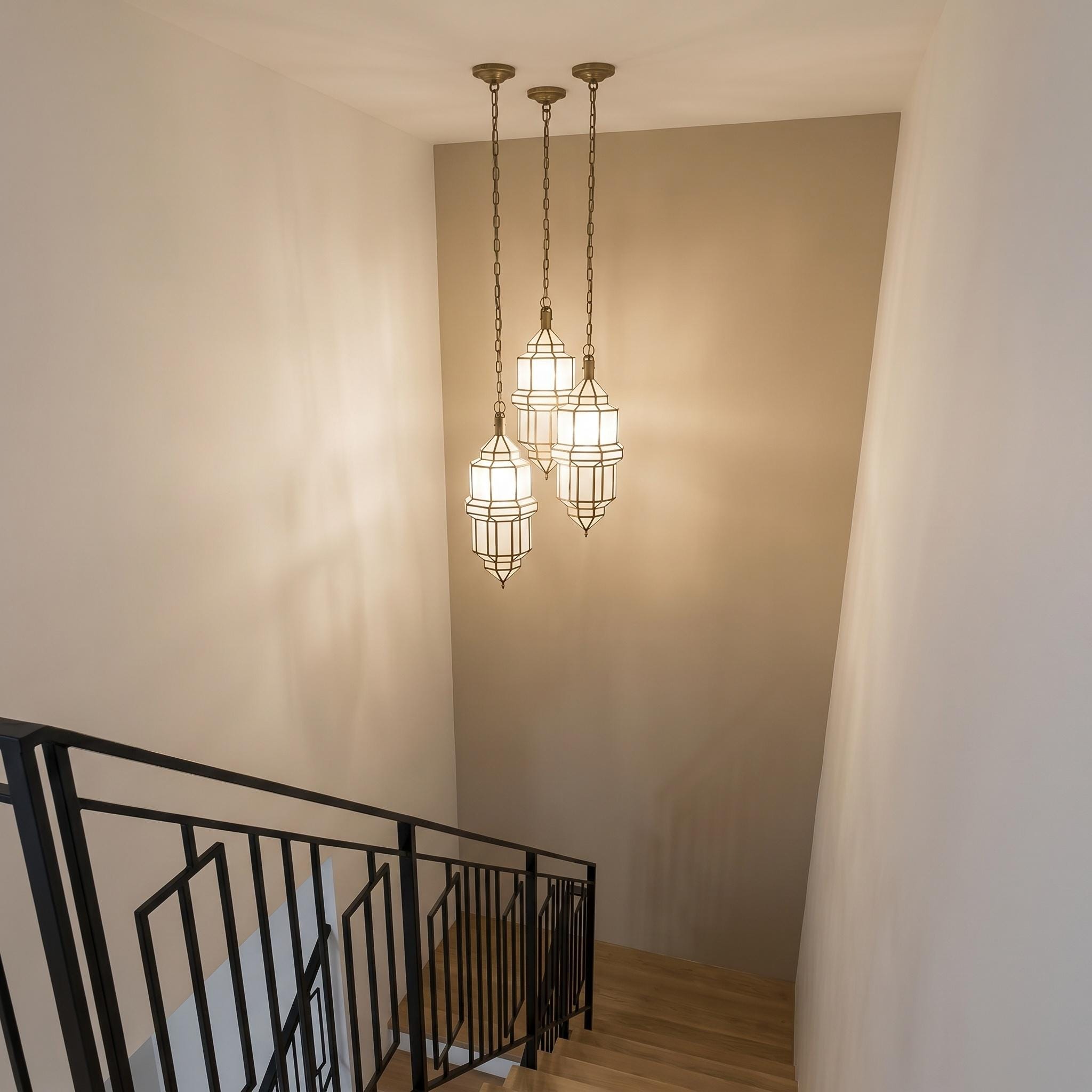 Lantern Glass Pendant Light, Brass Hanging Ceiling Lamp - Image 6