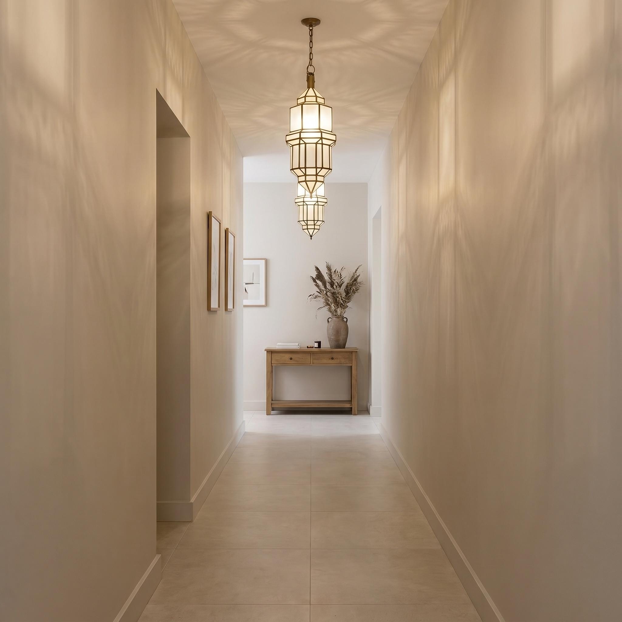 Lantern Glass Pendant Light, Brass Hanging Ceiling Lamp - Image 4