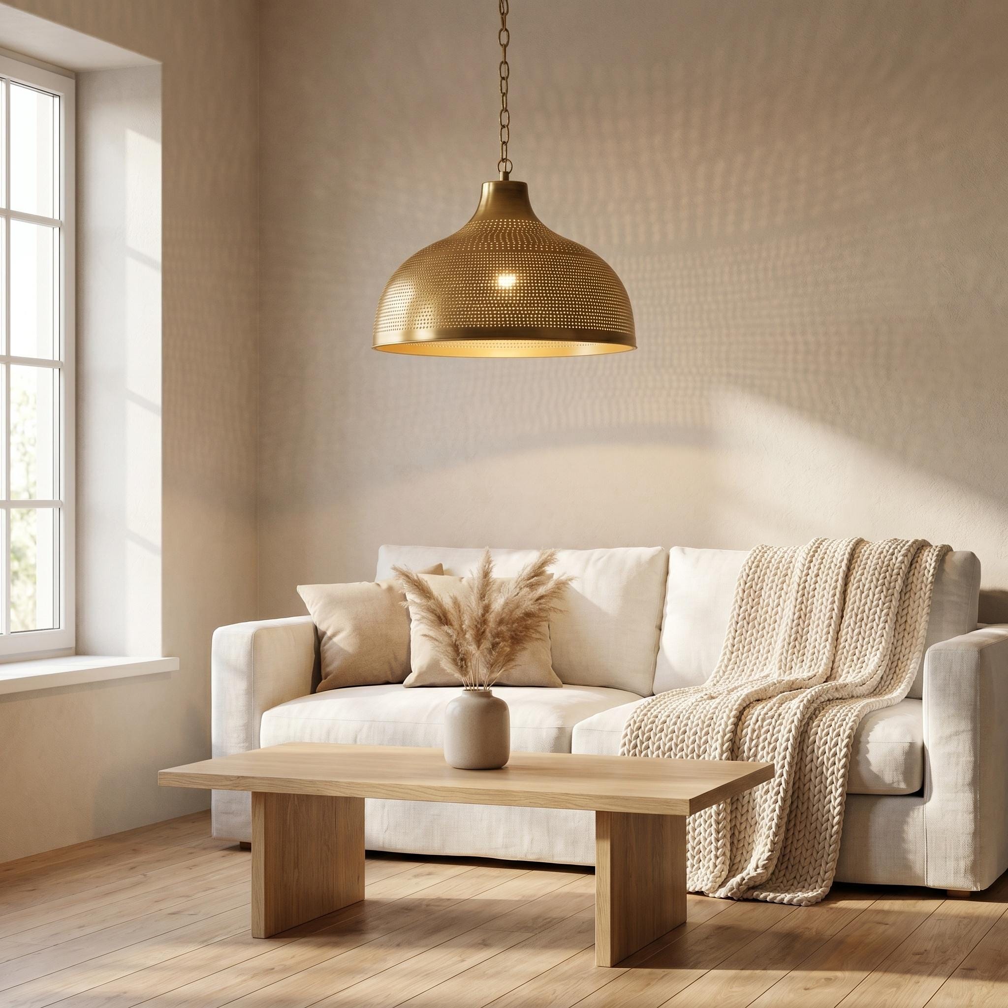 Brass Dome Pendant for Kitchen Island, Moroccan Ceiling Fixture, Perforated Hanging Light - Image 6