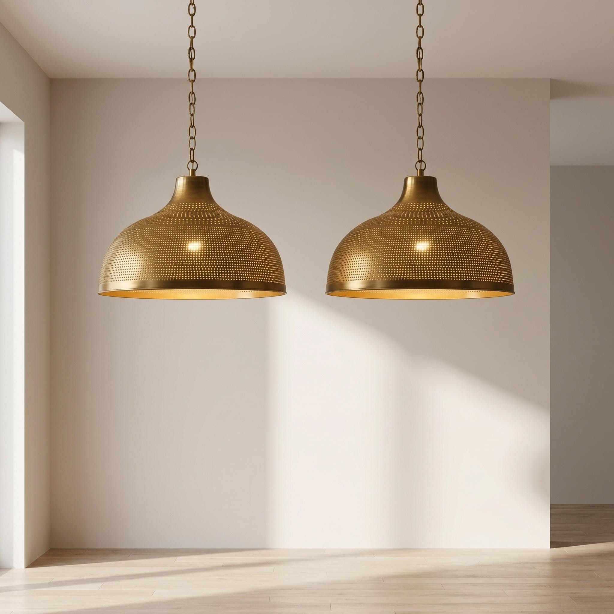 Brass Dome Pendant for Kitchen Island, Moroccan Ceiling Fixture, Perforated Hanging Light - Image 8