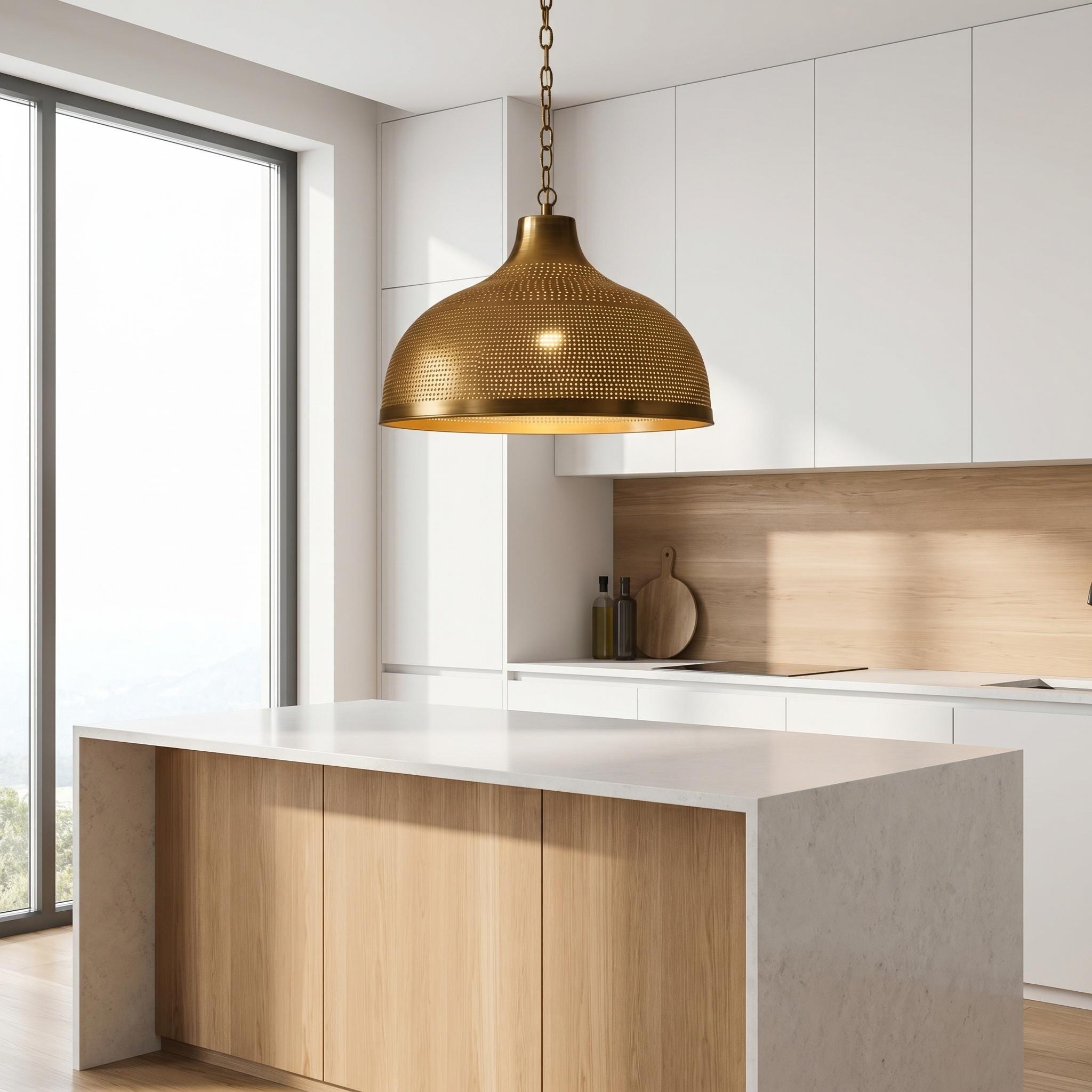 Brass Dome Pendant for Kitchen Island, Moroccan Ceiling Fixture, Perforated Hanging Light - Image 3