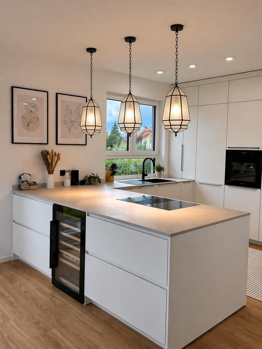 Handmade Geometric Glass Pendant Light – Brass Frame, Frosted Panels, Modern Boho Lighting - Image 4