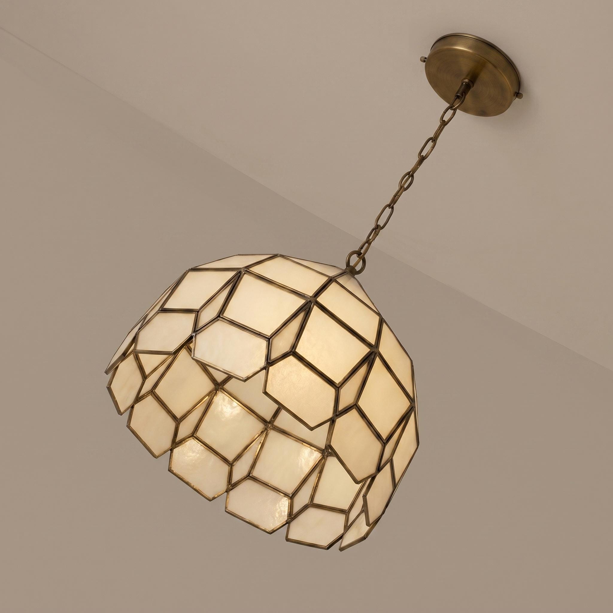 Handmade Dome Glass Pendant Light – Brass Frame, Frosted Diffused Glow, Modern Kitchen Lighting - Image 8