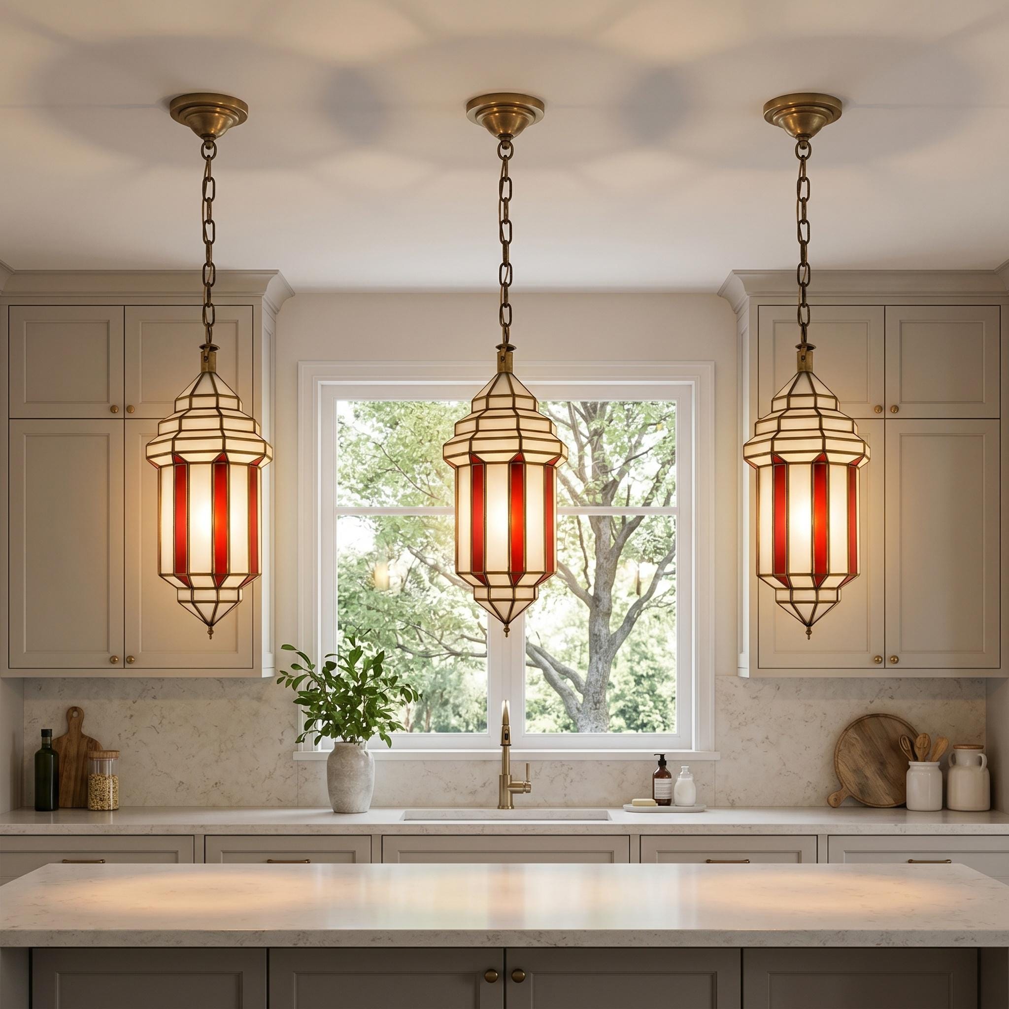 Stained Glass Pendant Light – Handmade Moroccan Red Lantern - Image 5