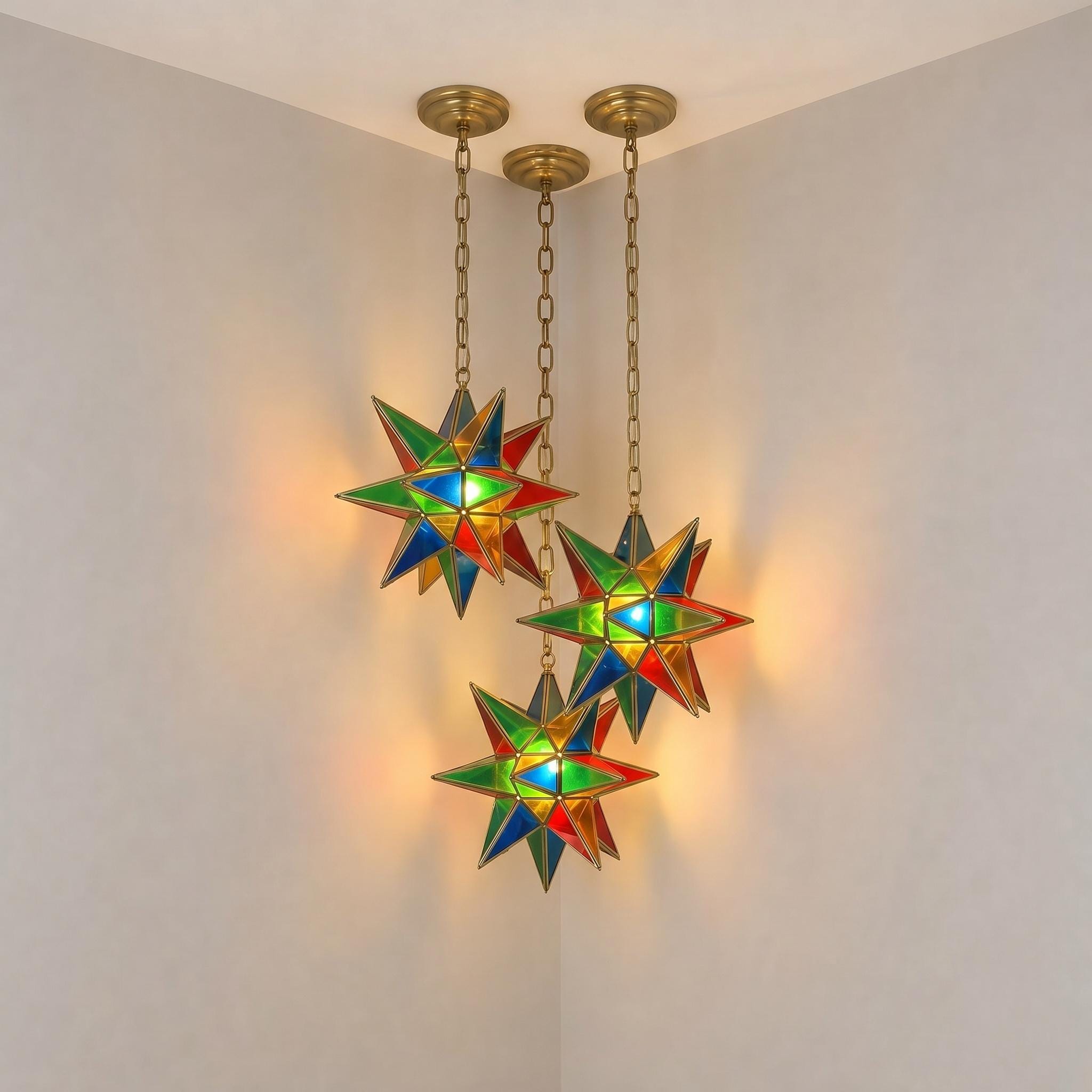 Handmade Stained Glass Star Pendant Light – Multicolor Boho Ceiling Fixture - Image 3