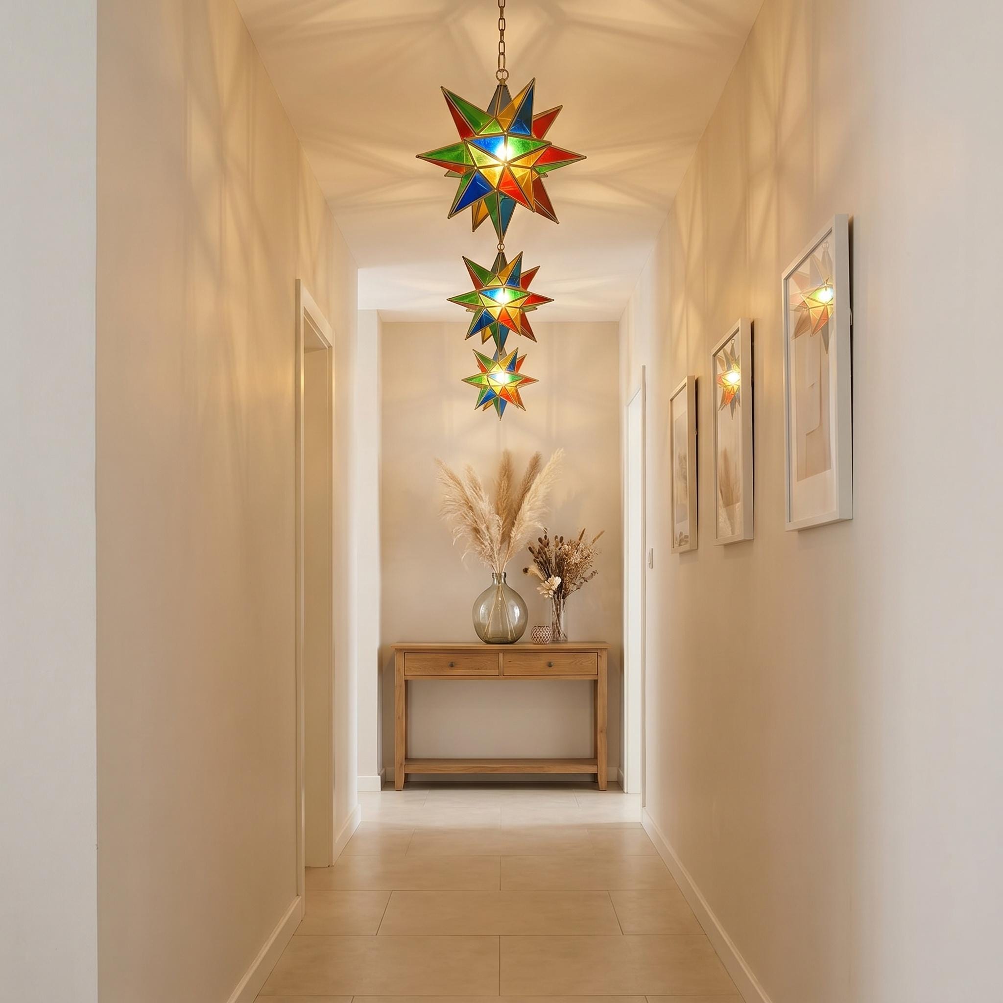 Handmade Stained Glass Star Pendant Light – Multicolor Boho Ceiling Fixture - Image 2