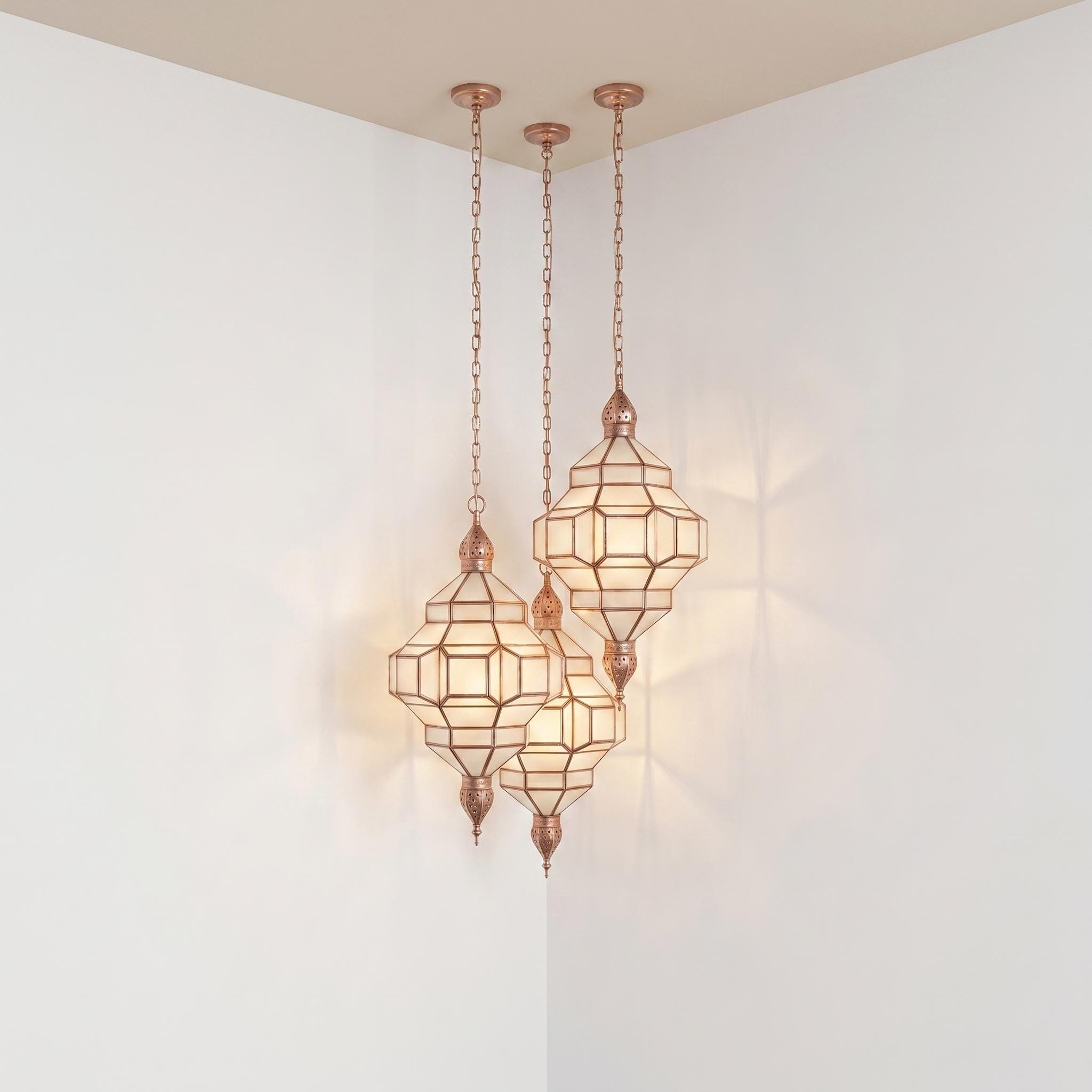 Milk Glass Pendant Light – Handmade Moroccan Lantern - Image 7