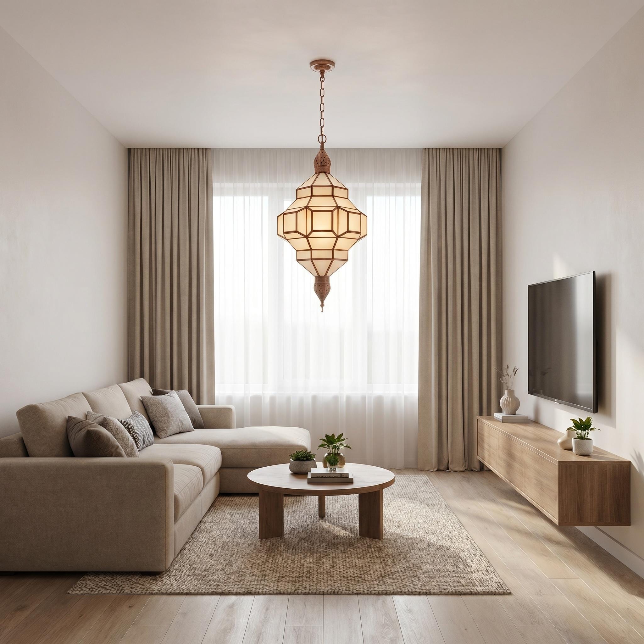 Milk Glass Pendant Light – Handmade Moroccan Lantern - Image 5