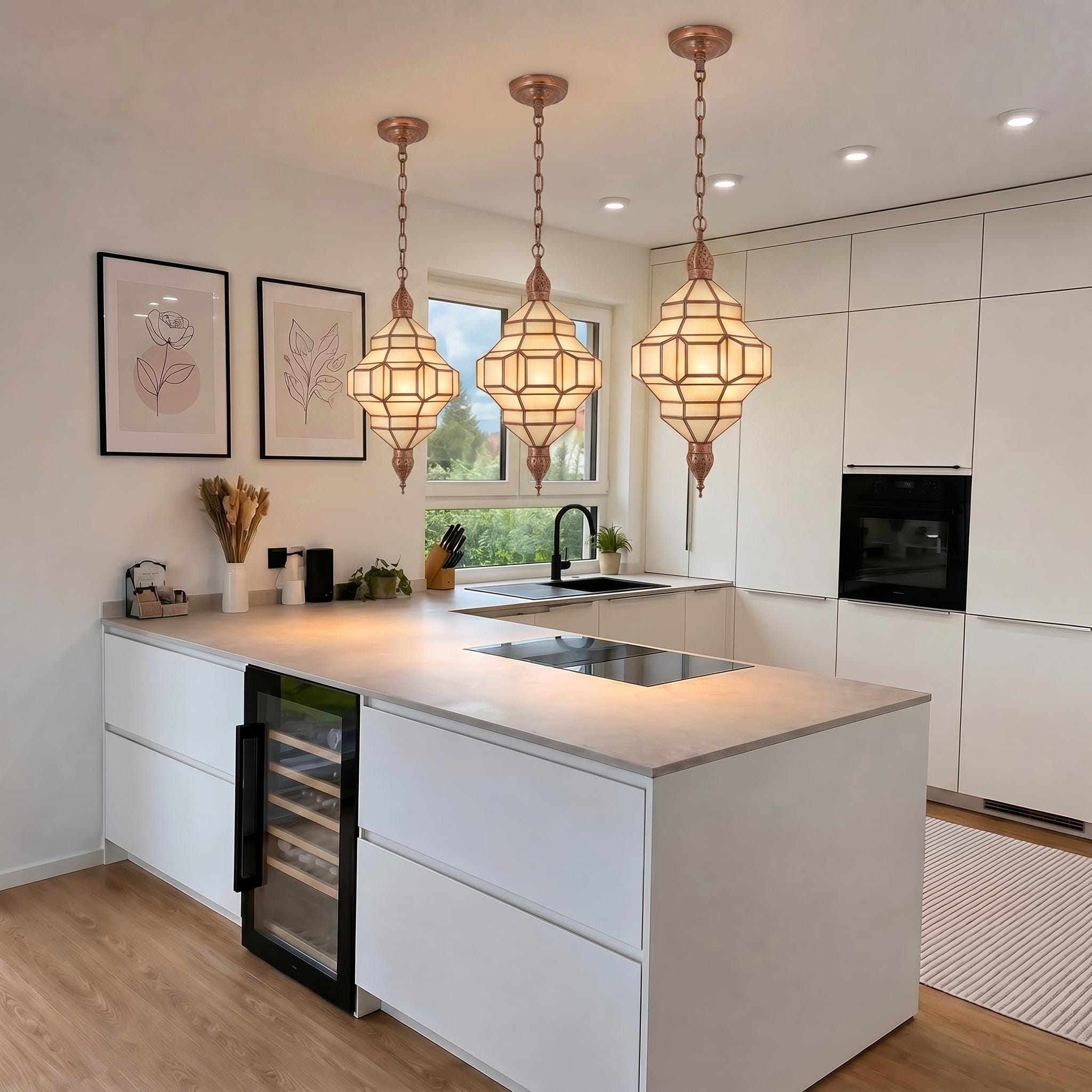 Milk Glass Pendant Light – Handmade Moroccan Lantern - Image 2