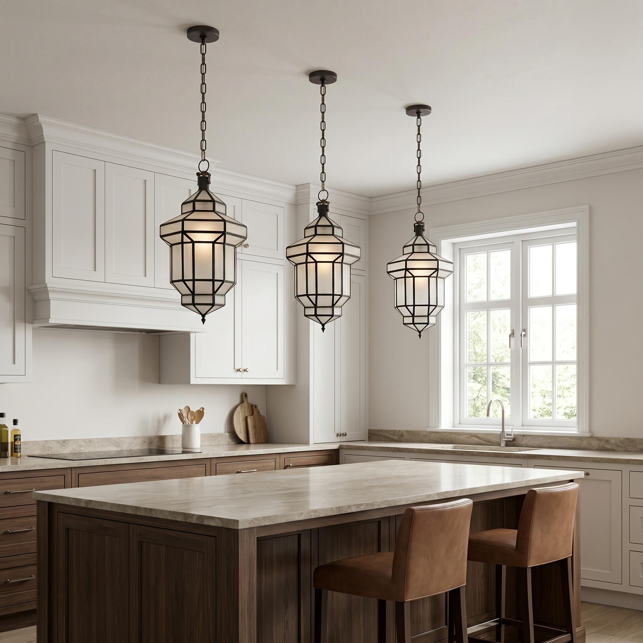 Milk Glass Pendant Light – Handmade Moroccan Lantern Pendant - Image 6